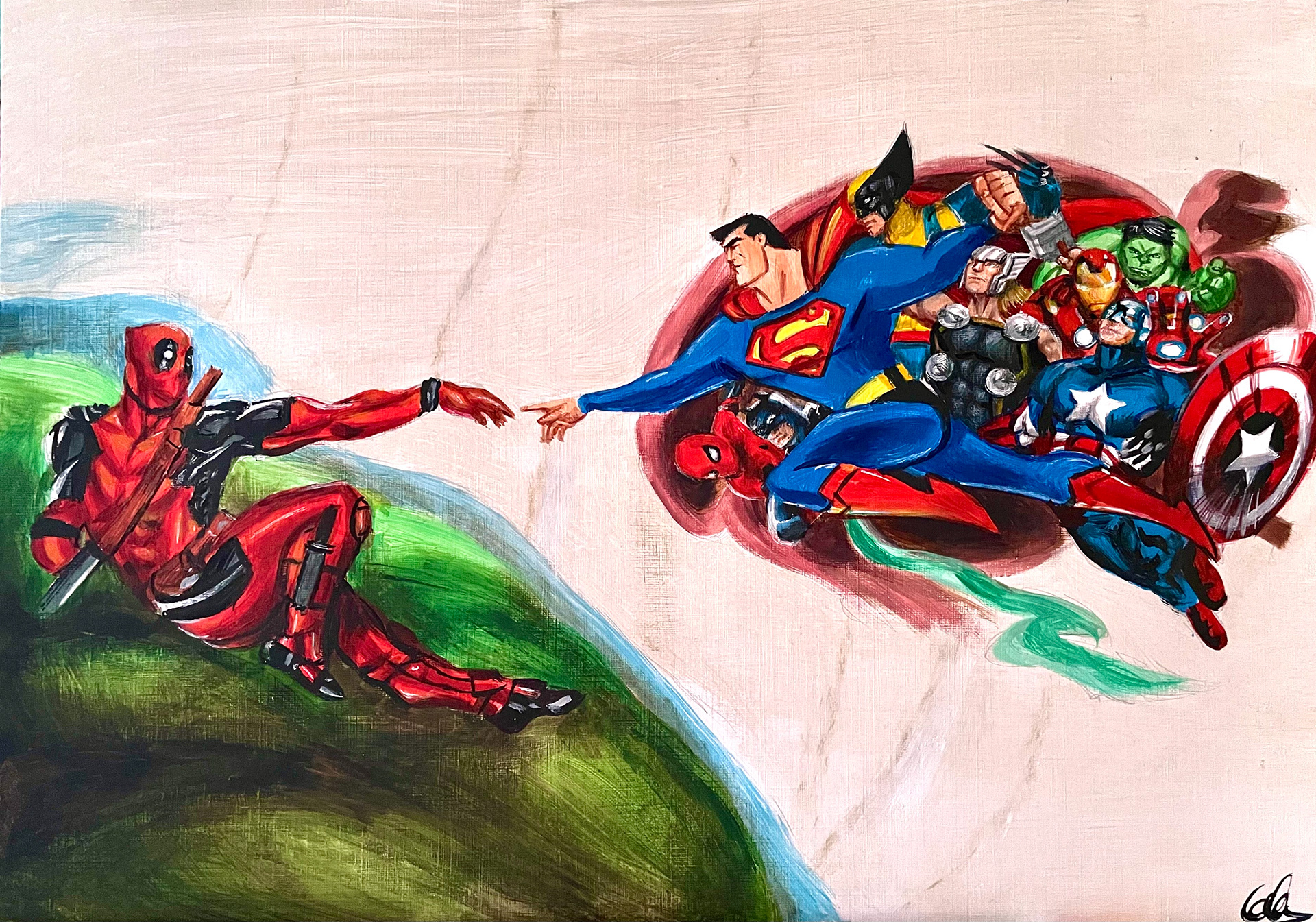 The Creation of The Avengers, A3, Acrylic, Canvas Paper