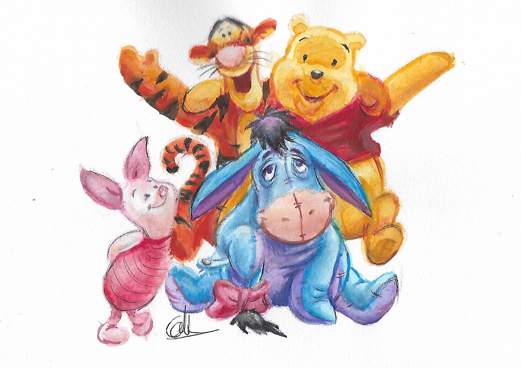 Pooh and Friends, A4, Watercolour, Paper