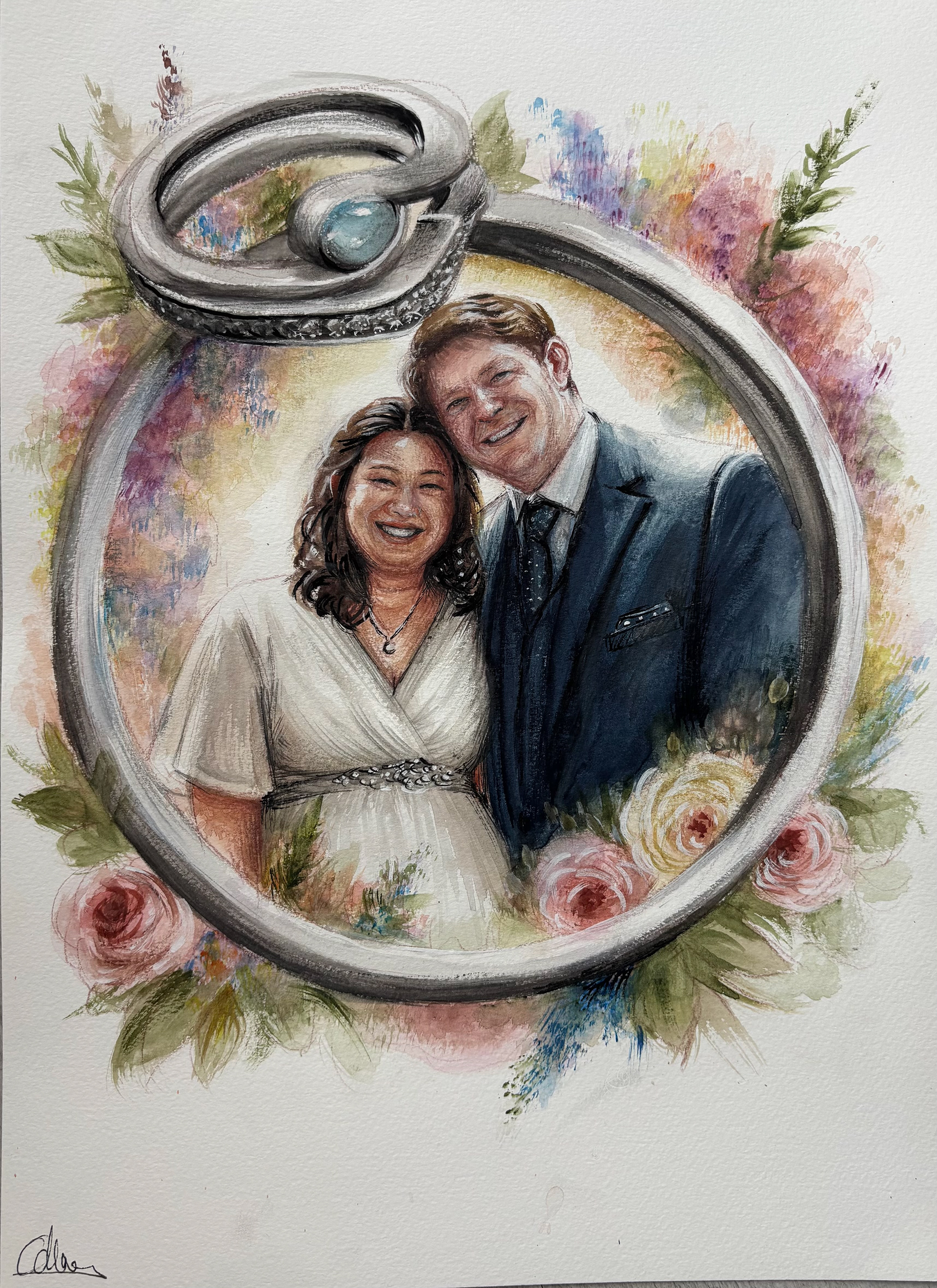 Wedding Ring Portrait, A3, Watercolor, Paper