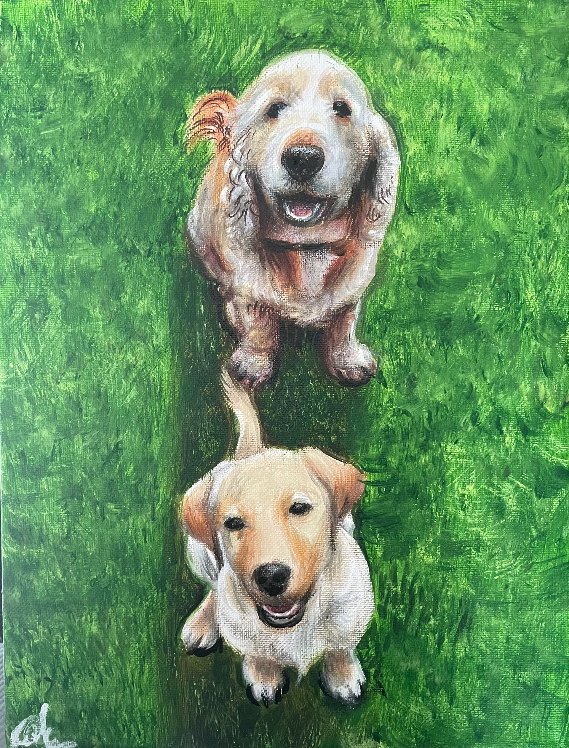 Fudge and Teddy, A4, Acrylic, Canvas