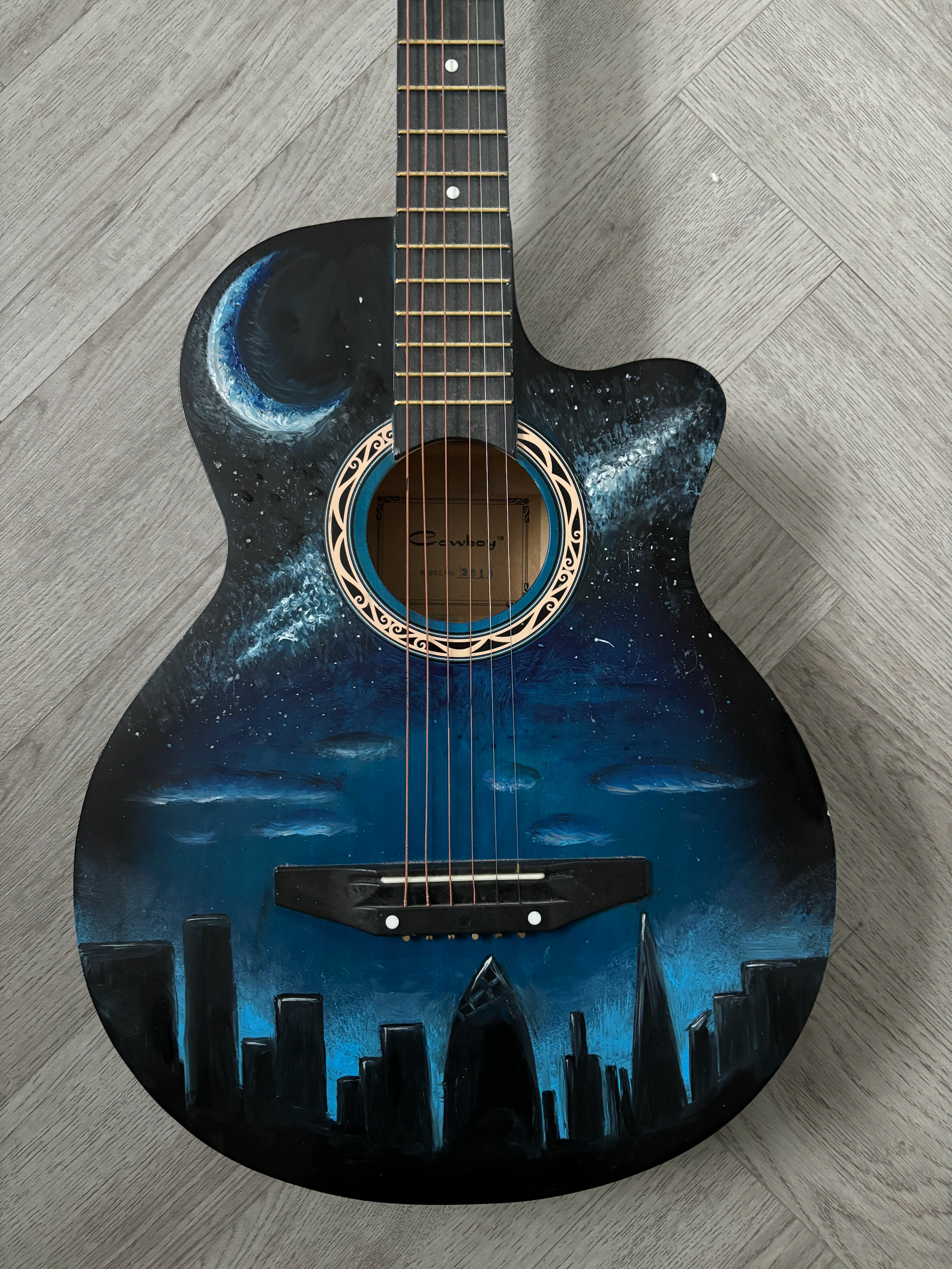 Night Sky, Blue Acoustic Guitar, Acrylic