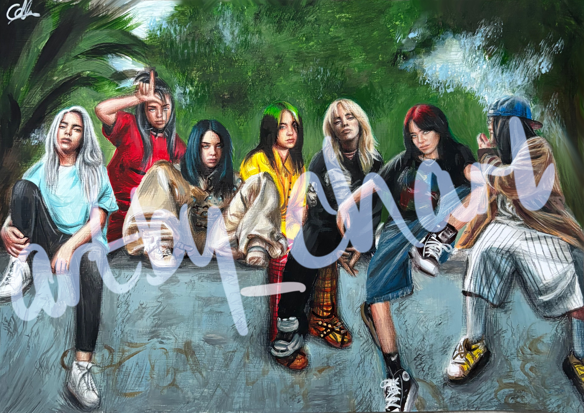 The Era's of Billie Eilish, A3, Acrylic, Canvas