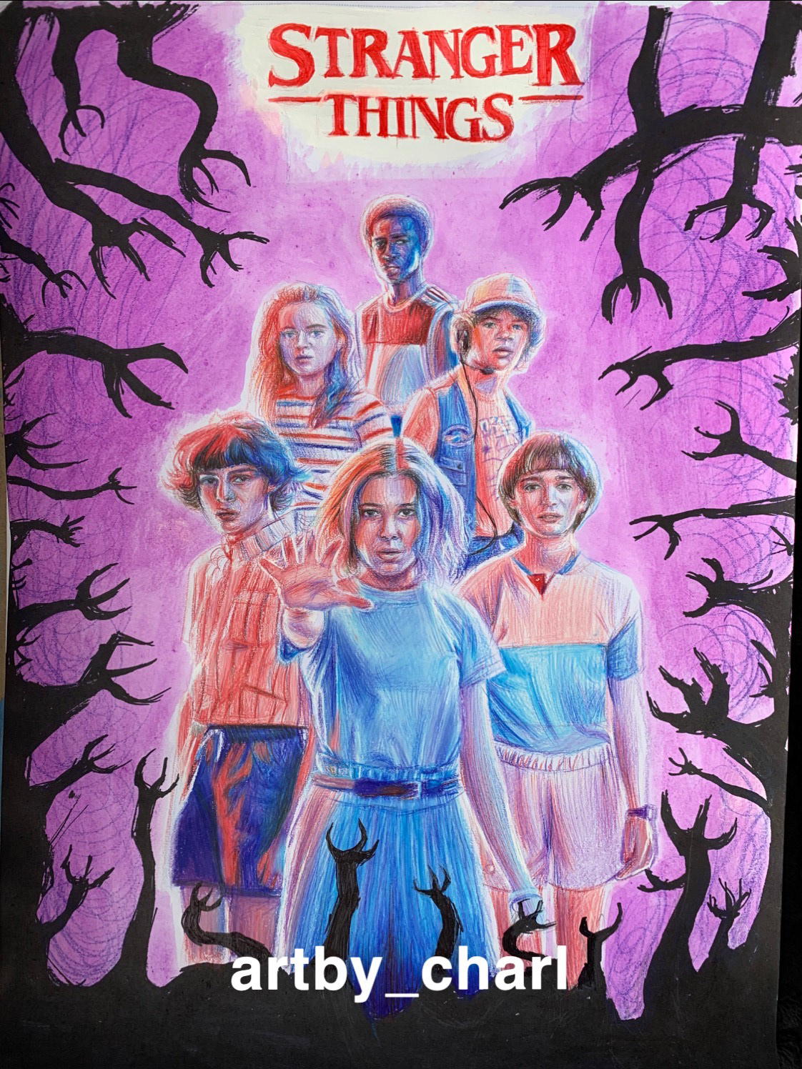 Stranger Things, A3, Colour Pencil, Watercolour and Marker Pen, Paper 