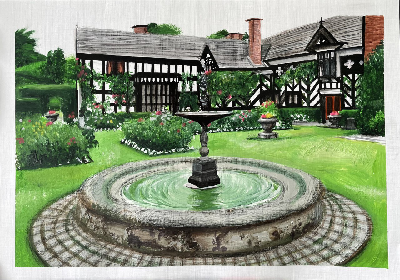 Gawsworth Hall, A3, Acrylic, Canvas Paper