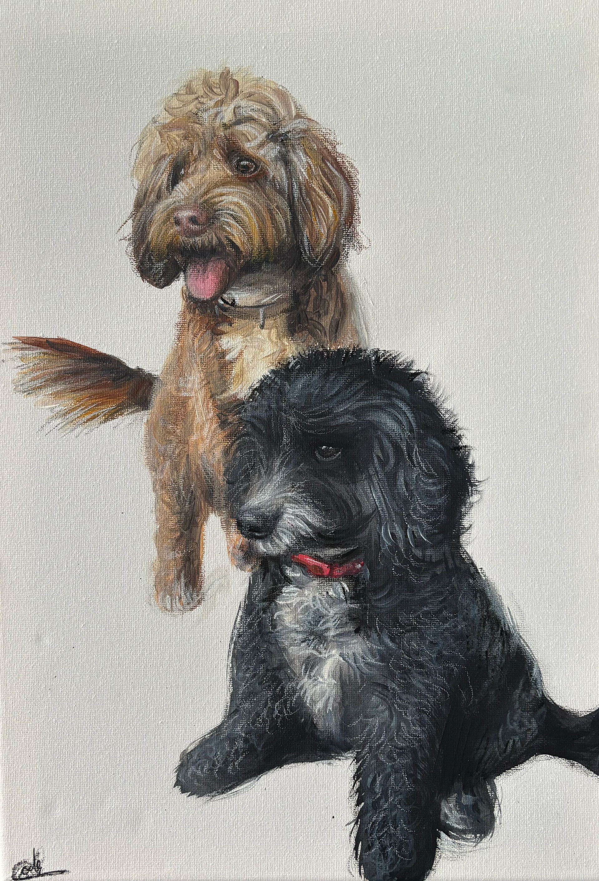 Two Dogs, A4, Acrylic, Canvas Paper