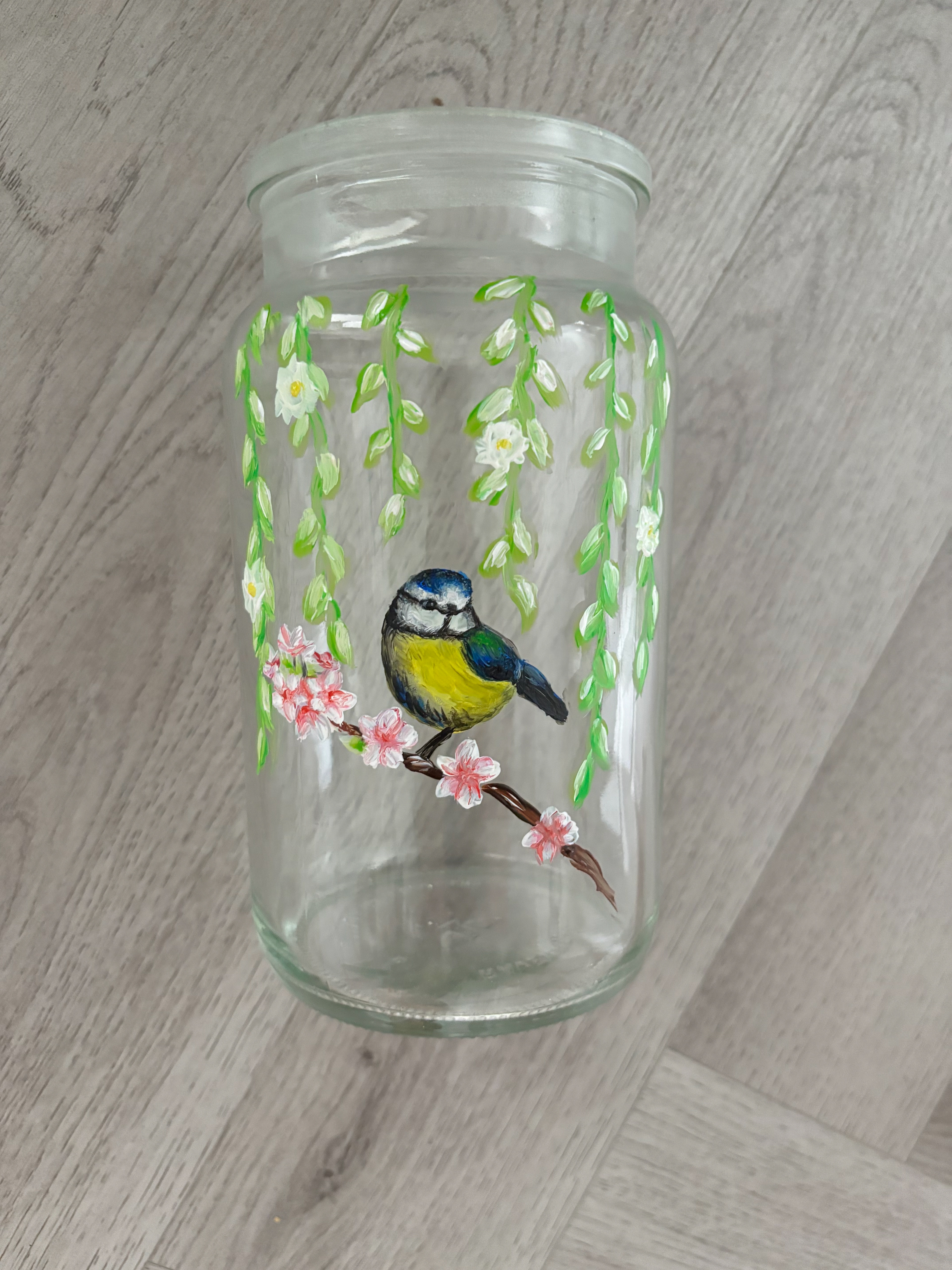 Blue Tit, Glass Jar, Acrylic