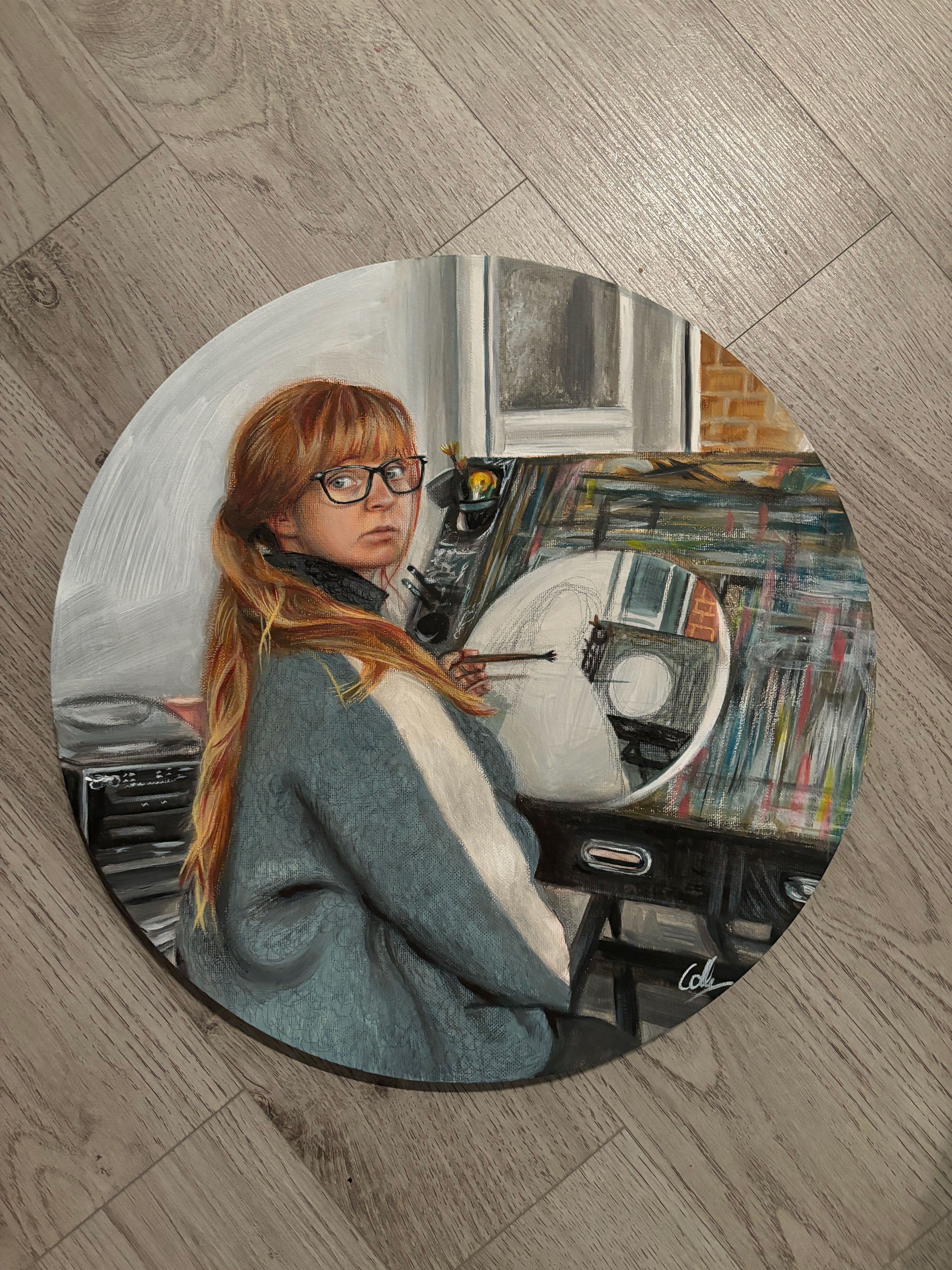 Self Portrait, Circular Canvas, Acrylic