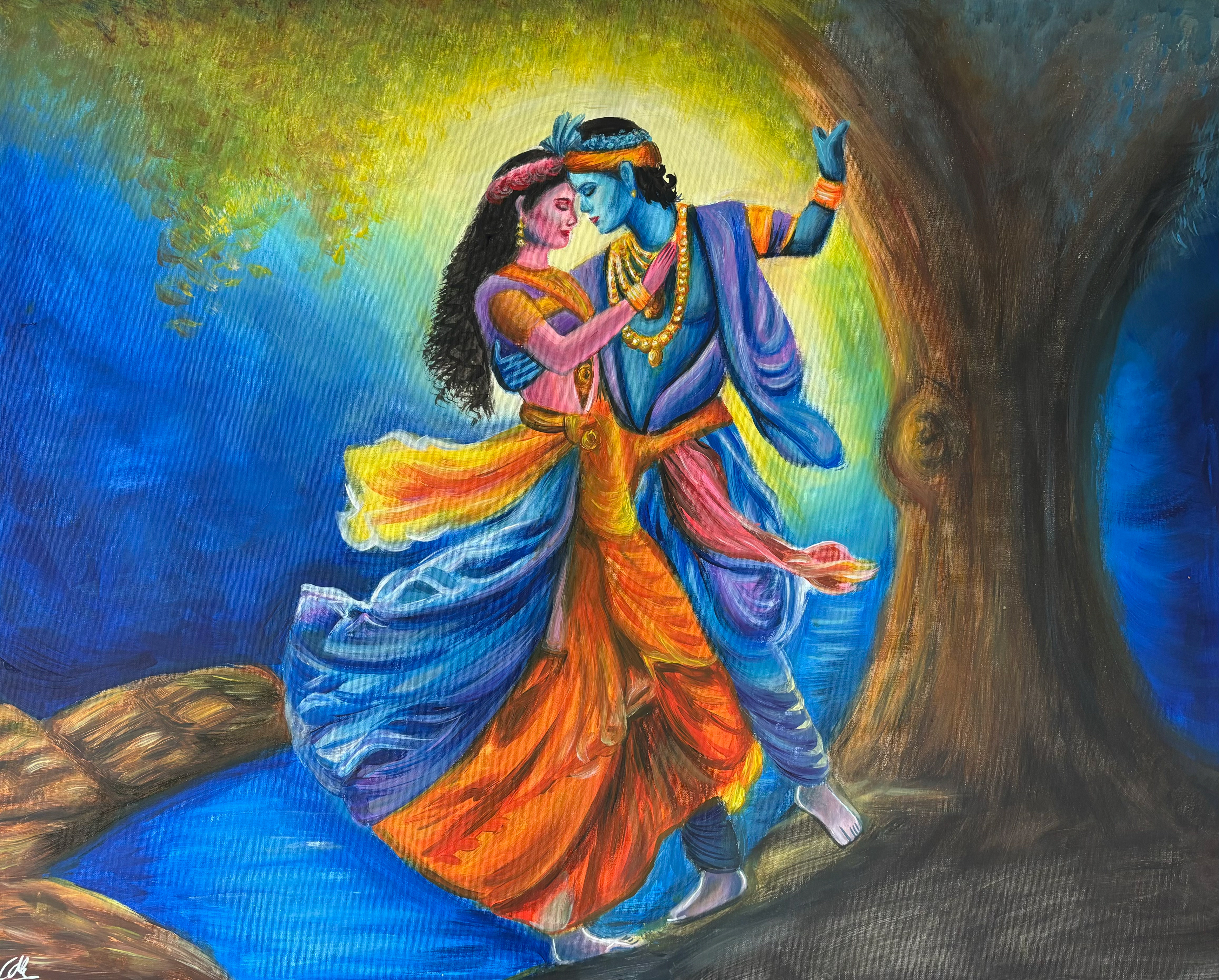 Krishna and Radha, A0, Acryic, Canvas