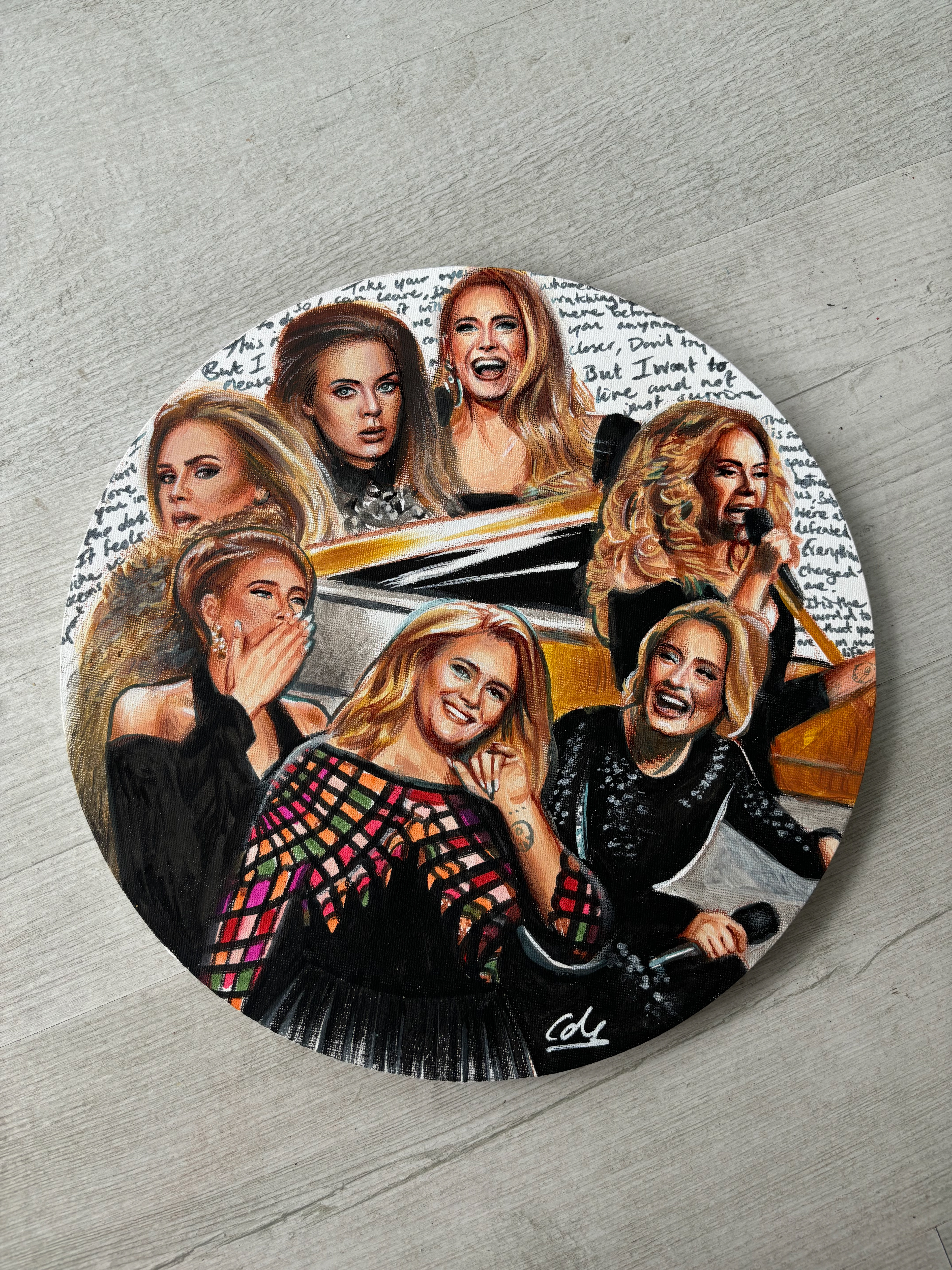 Adele Collage, A4, Acrylic, Circular Canvas