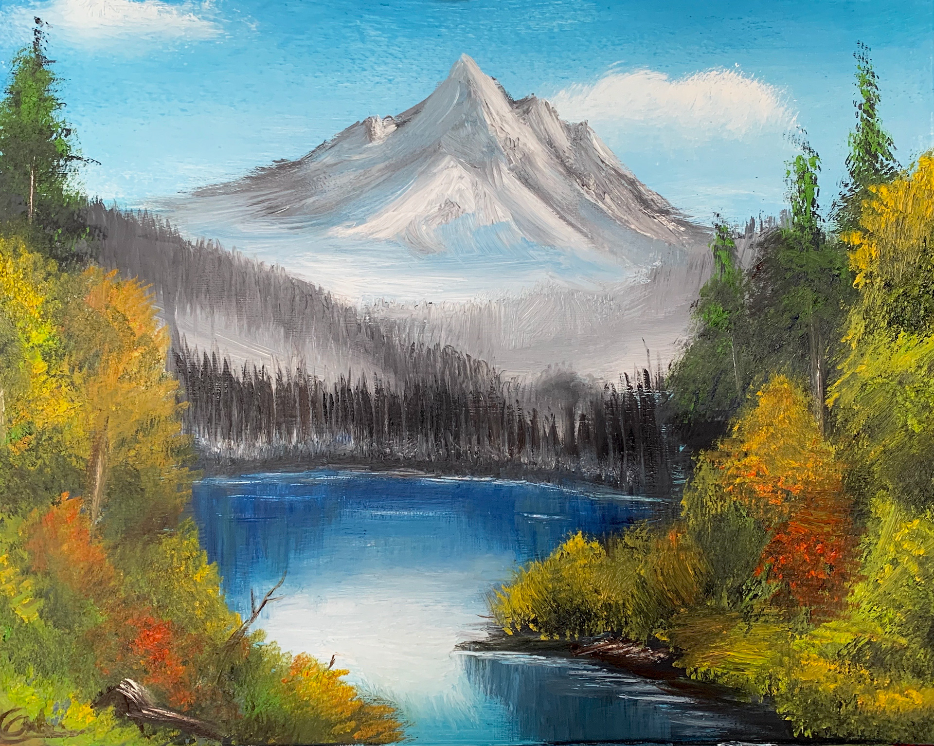 Bob Ross Inspired, A2, Oil, Canvas
