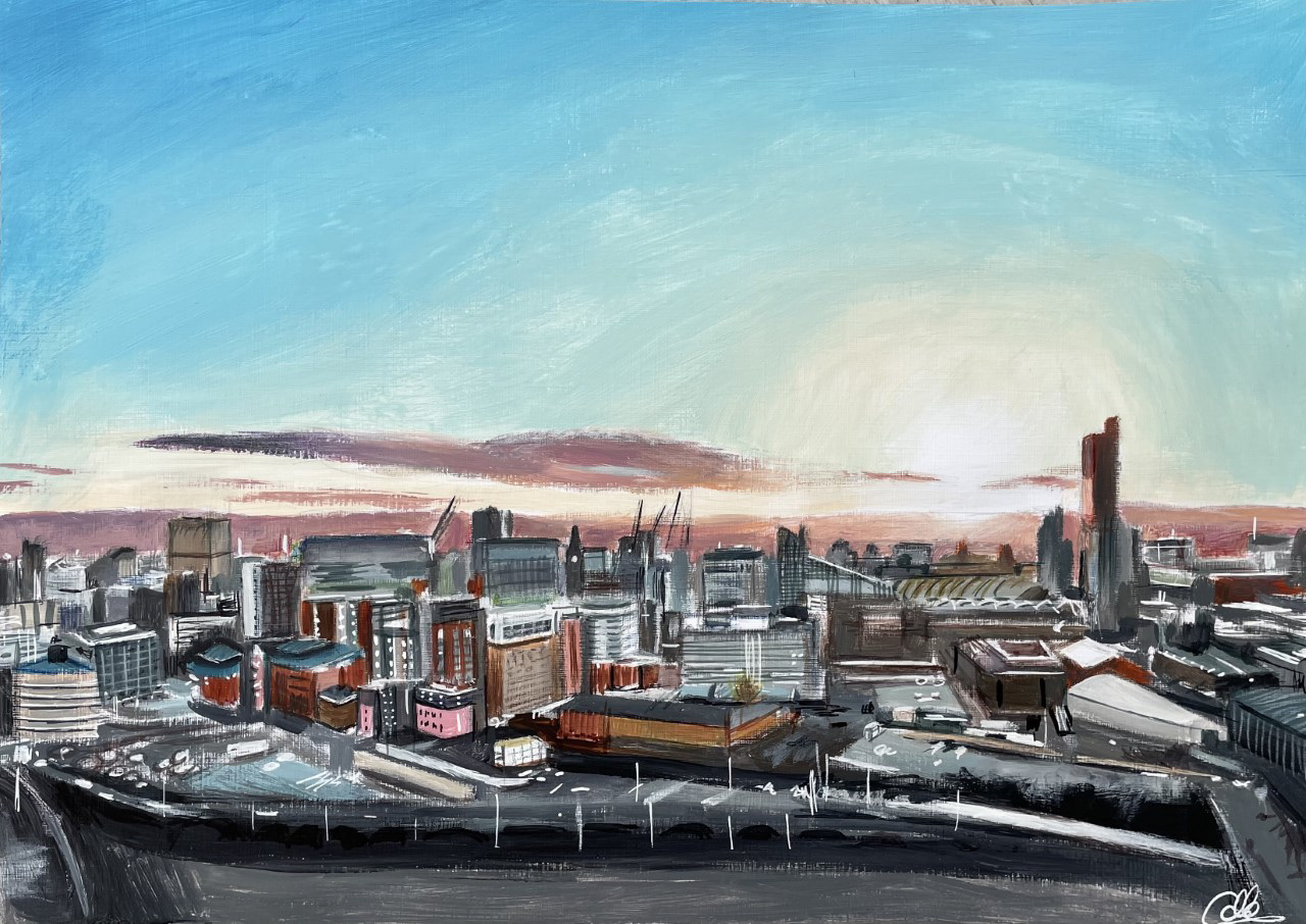 Manchester Skyline, A3, Acrylic, Canvas Paper
