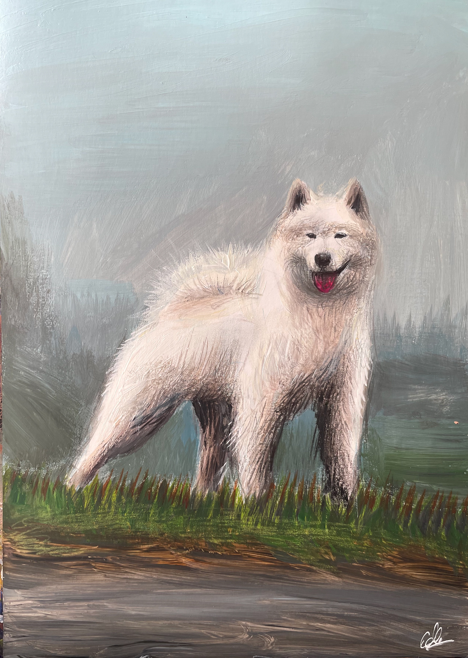 Snow Dog, A4, Acrylic, Paper