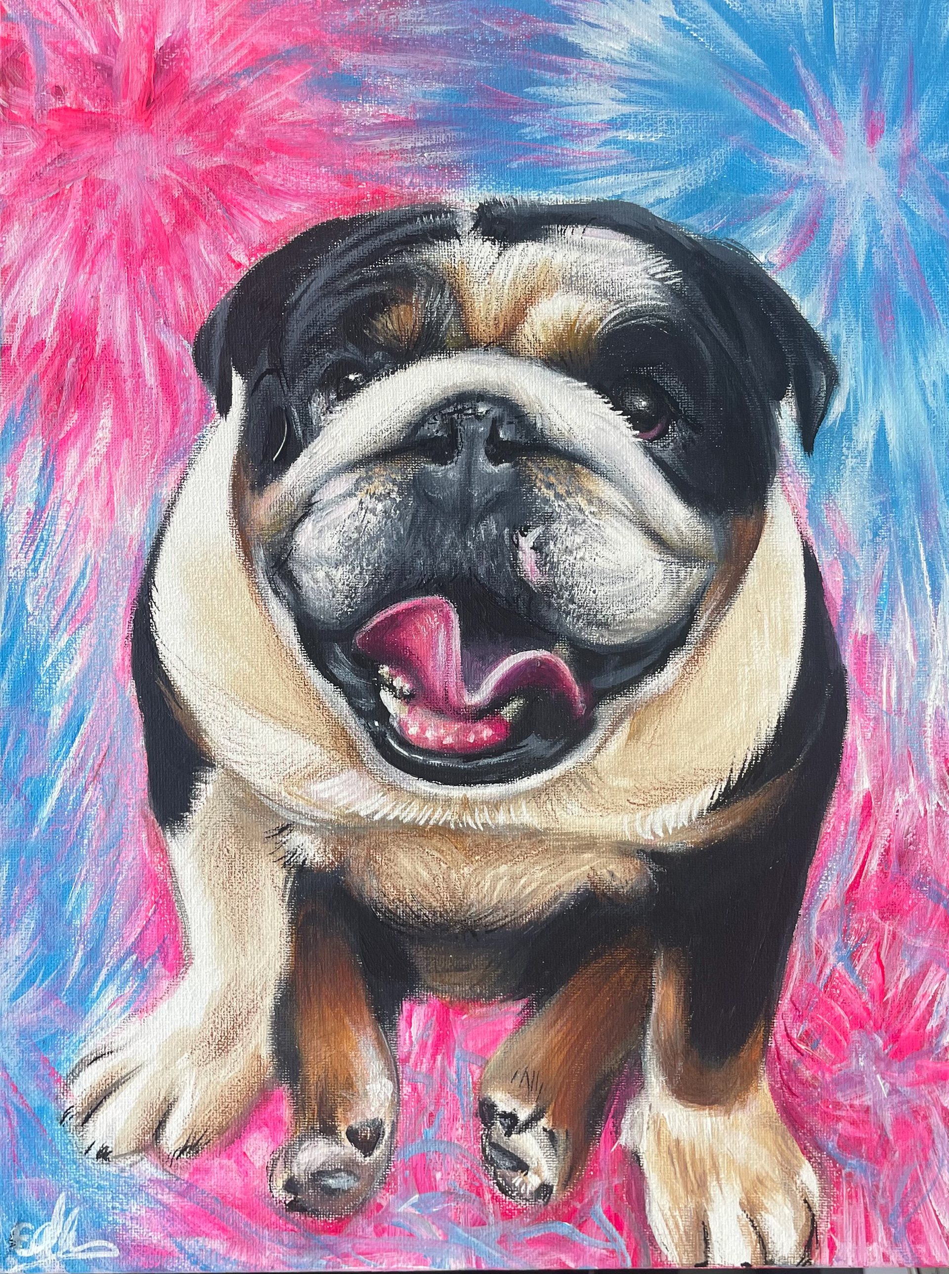 Tye Dye Pup, A3, Acrylic, Canvas