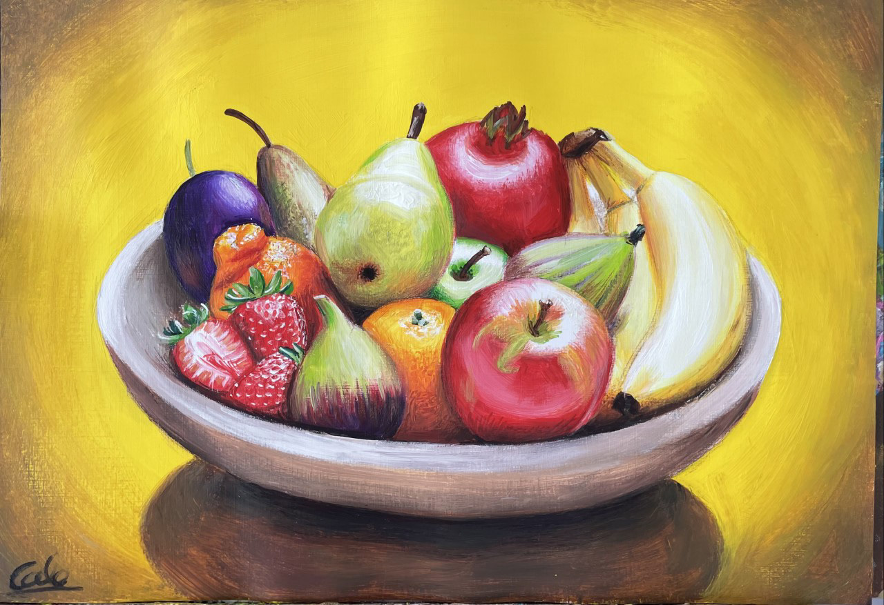 Fruit Bowl, A3, Acrylic, Canvas Paper