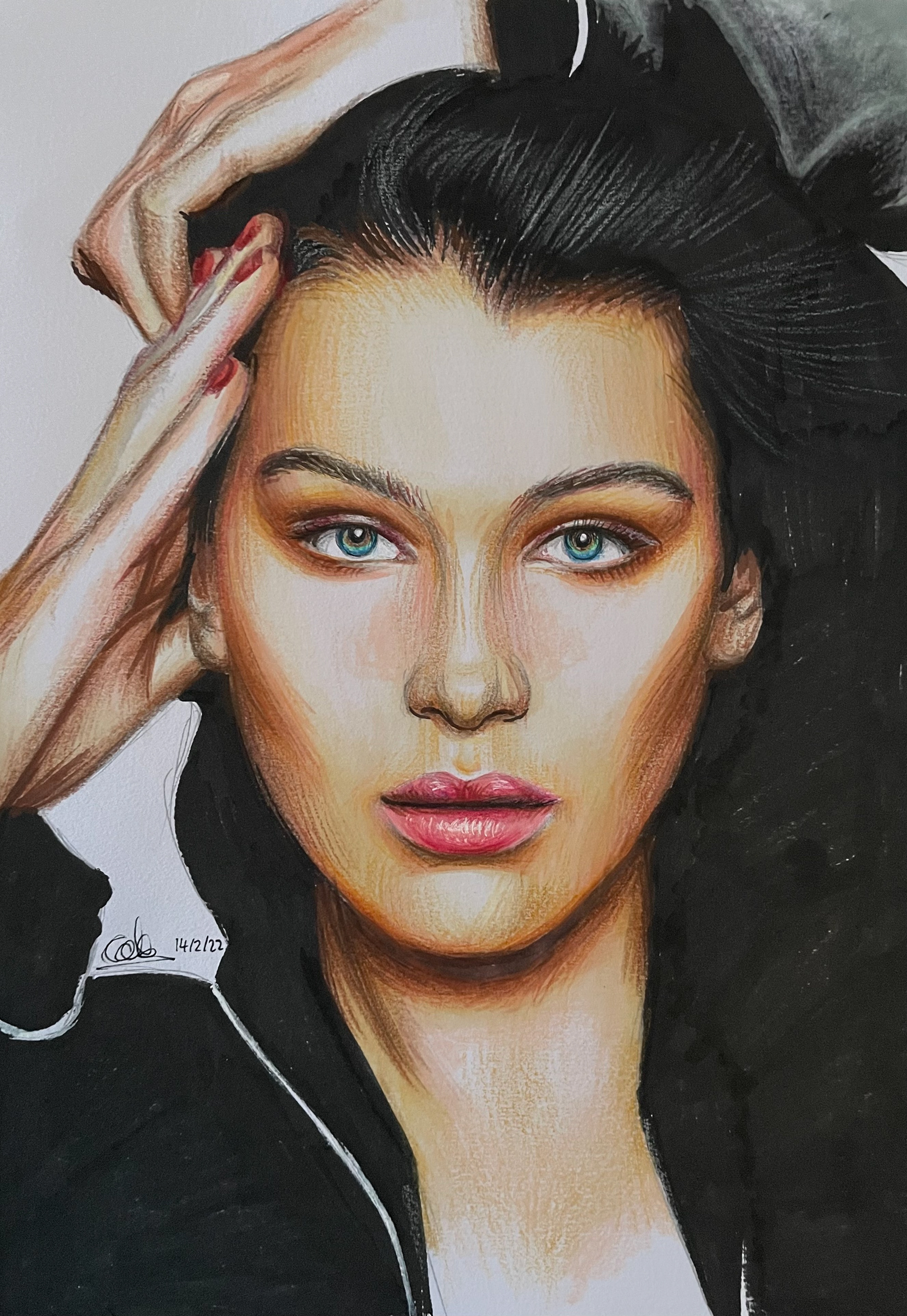 Bella Hadid. A4, Colour Pencil, Paper