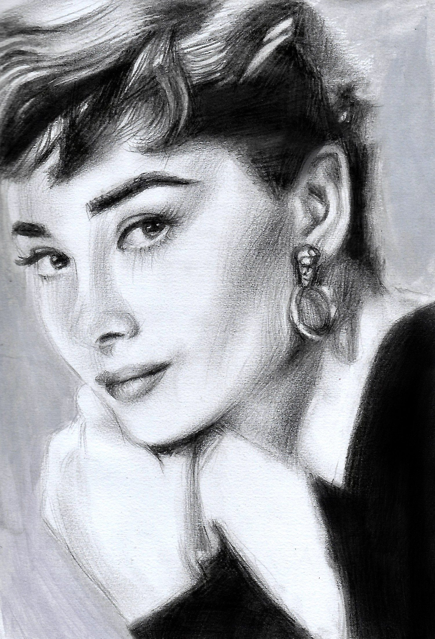 Audrey, A4, Charcoal and Pencil, Paper