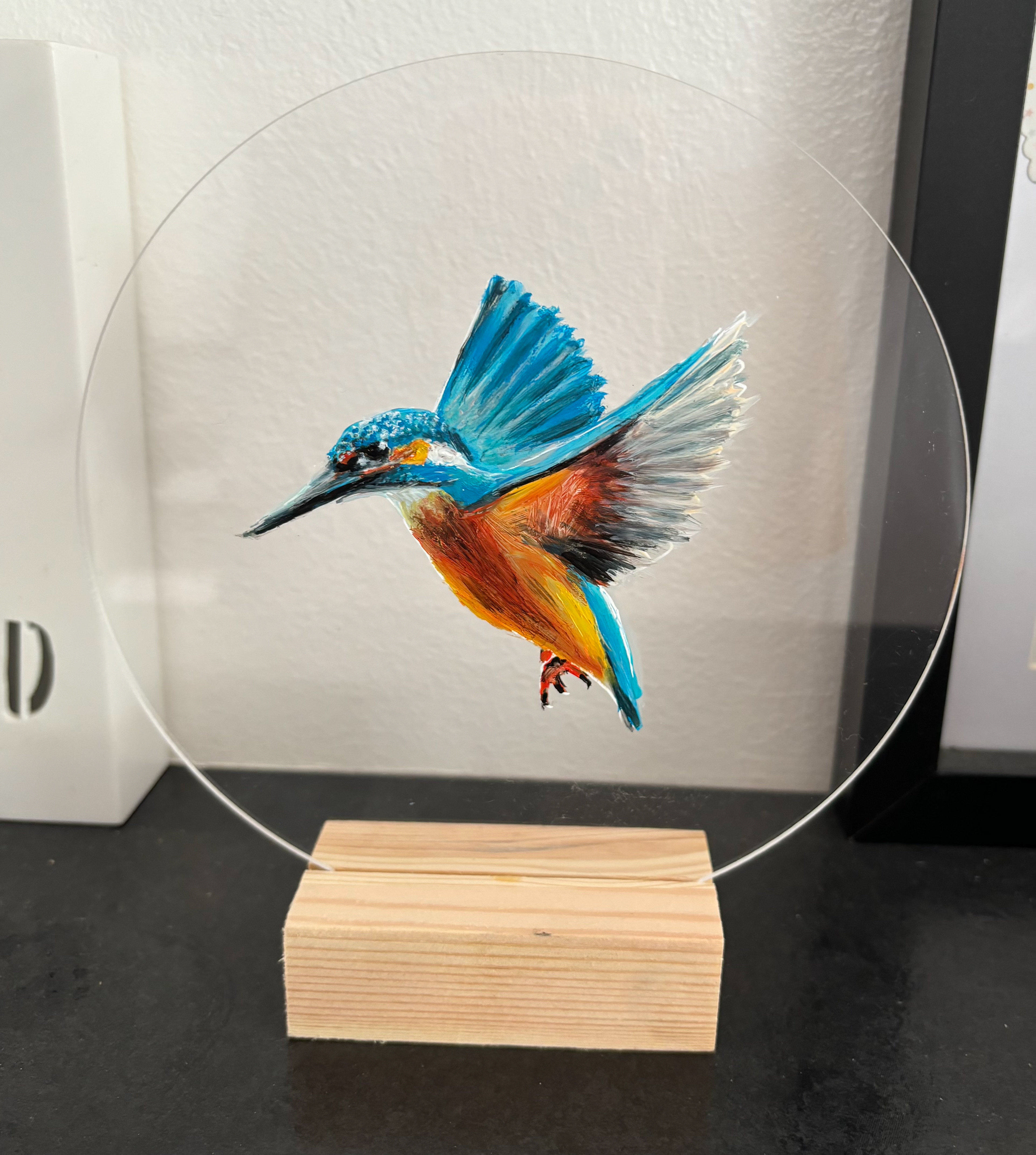 King Fisher Second on Acrylic Stand, Acrylic Paint