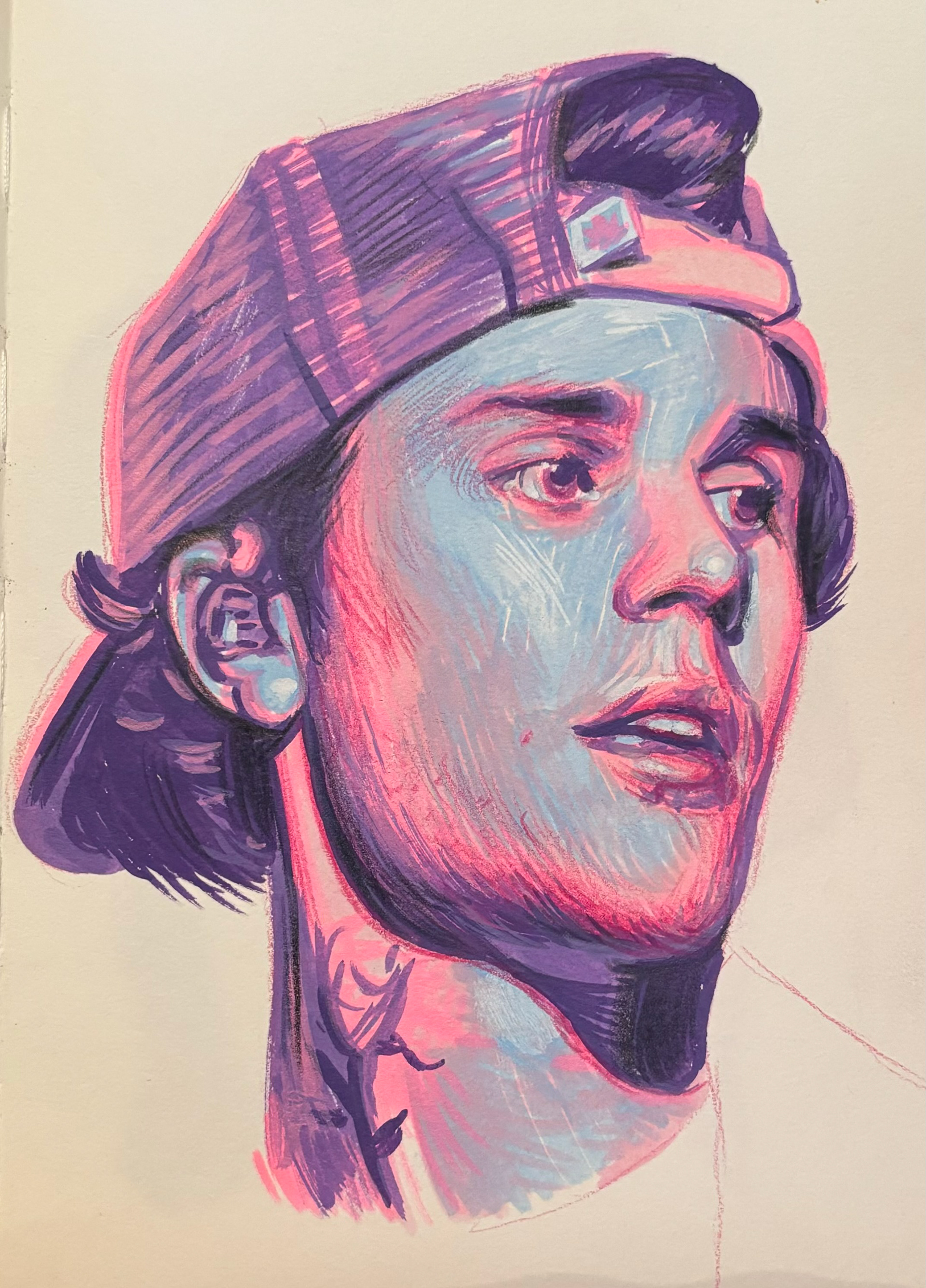 Neon Biebs,A5, Sketchbook, Marker Pen and Pencil