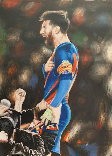 Messi, A3, Acrylic, Paper