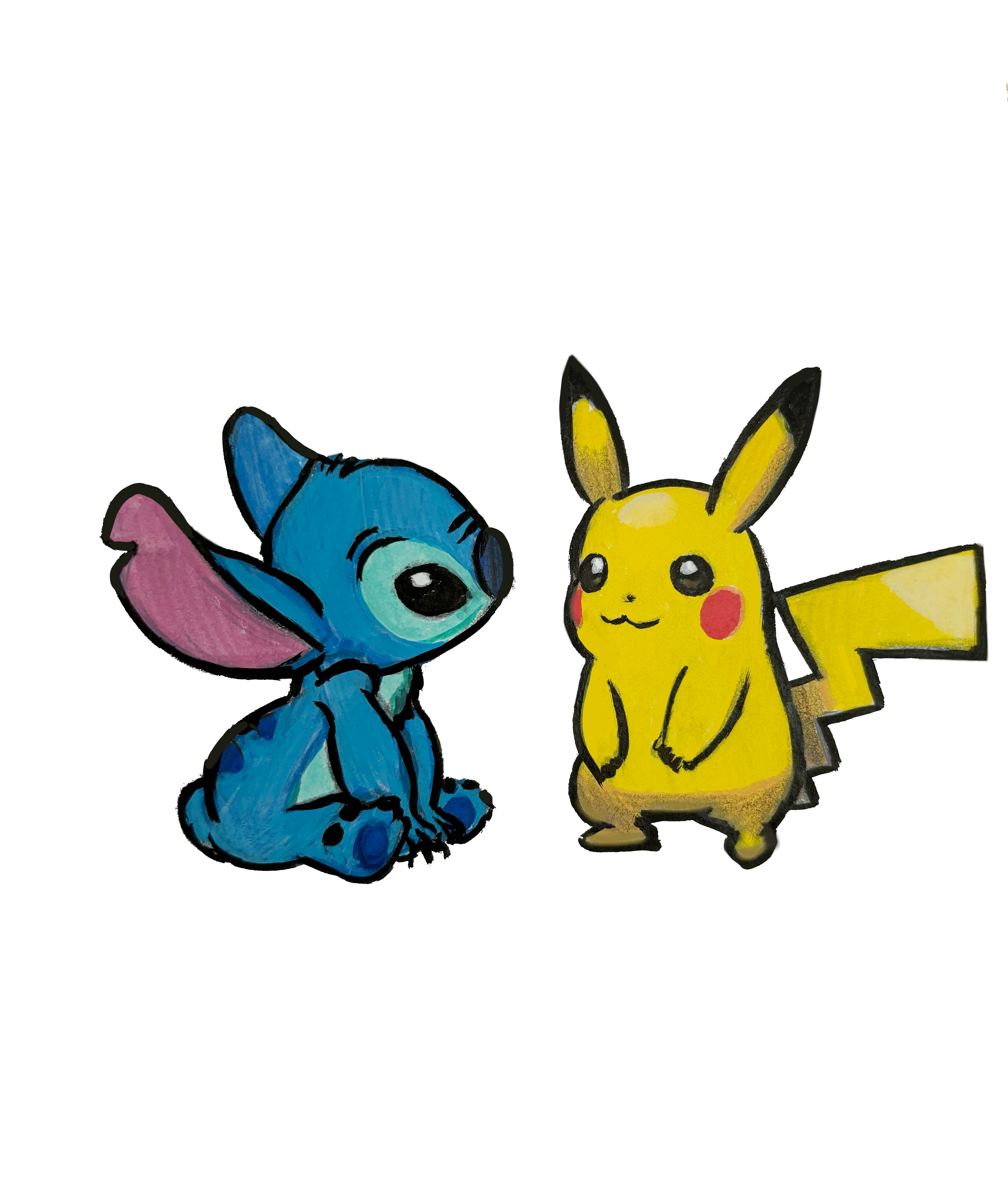 Stitch and Pikachu, A5 Sketchbook Paper, Acrylic Pen