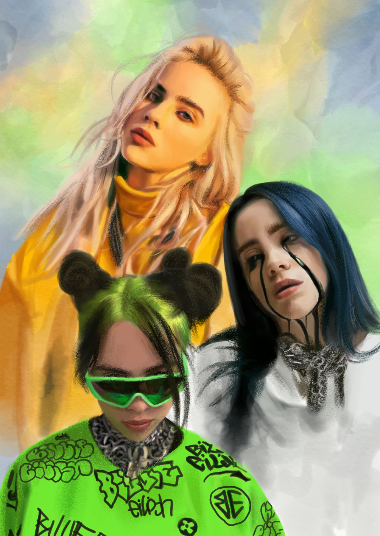 Eilish Evolution, Marker Pen and Watercolour Tool, Adobe Sketch