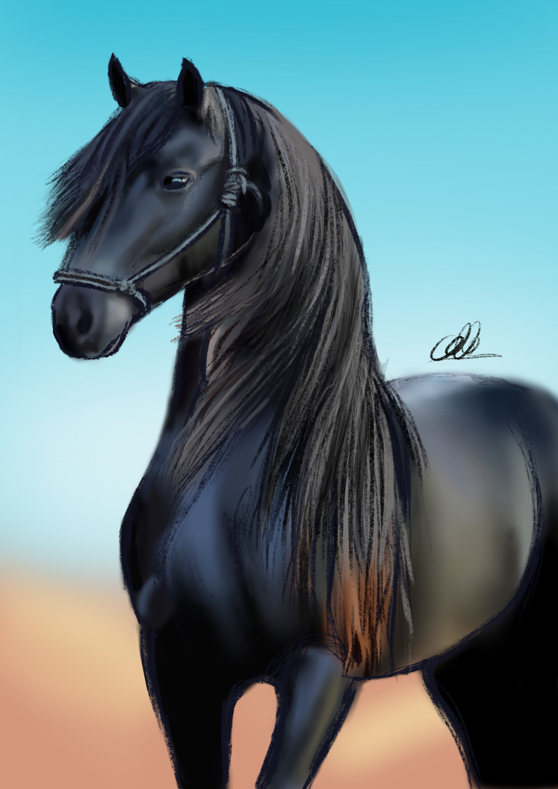 Horse of course, Airbrush and flowing hair brushes, Procreate