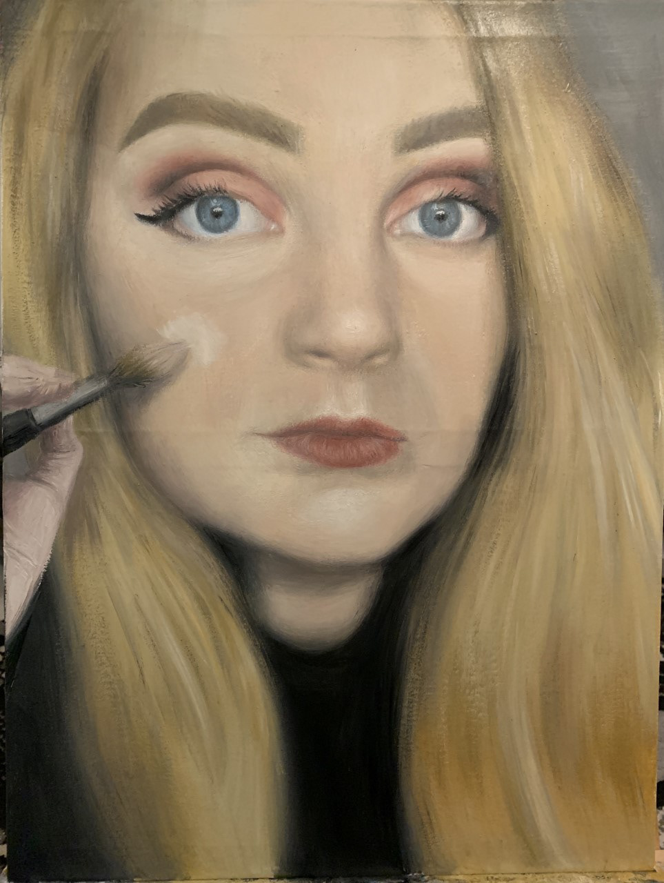 Finishing Touches (self portrait), A1, Oil, Canvas