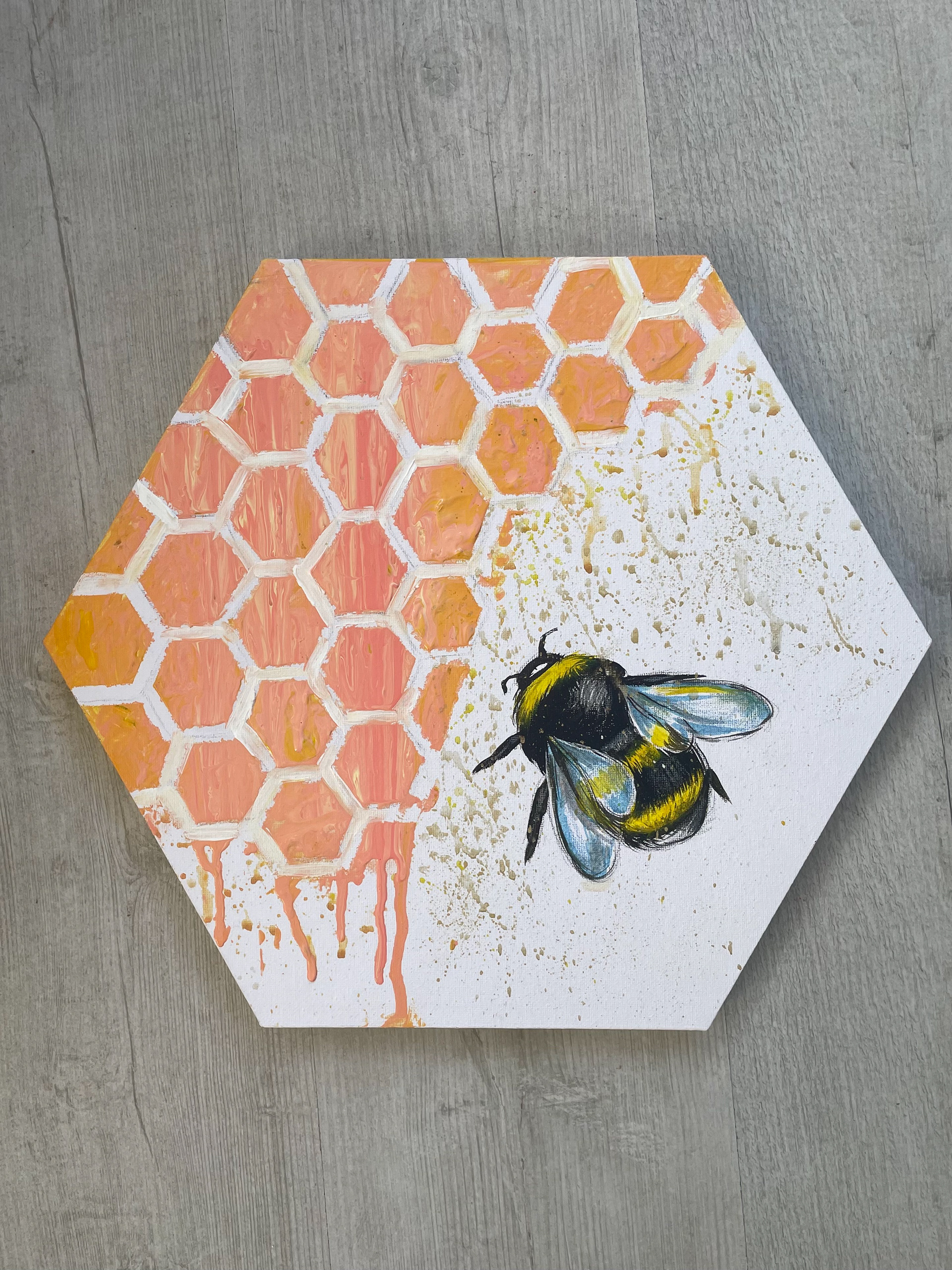Bee happy, Acrylic, Hexagon Canvas