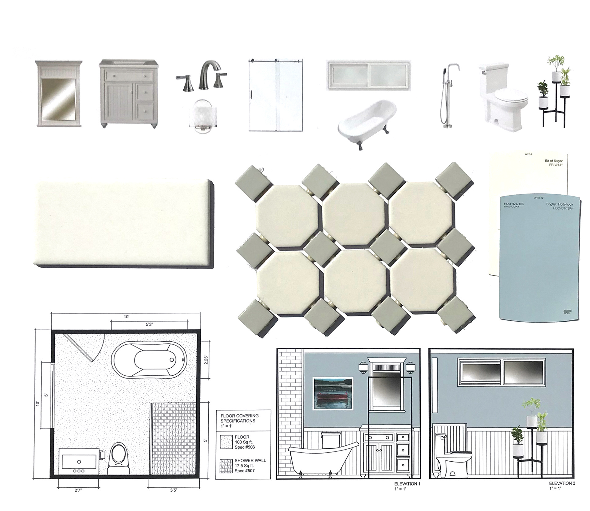 Bathroom Floor Plan, Material & Specs