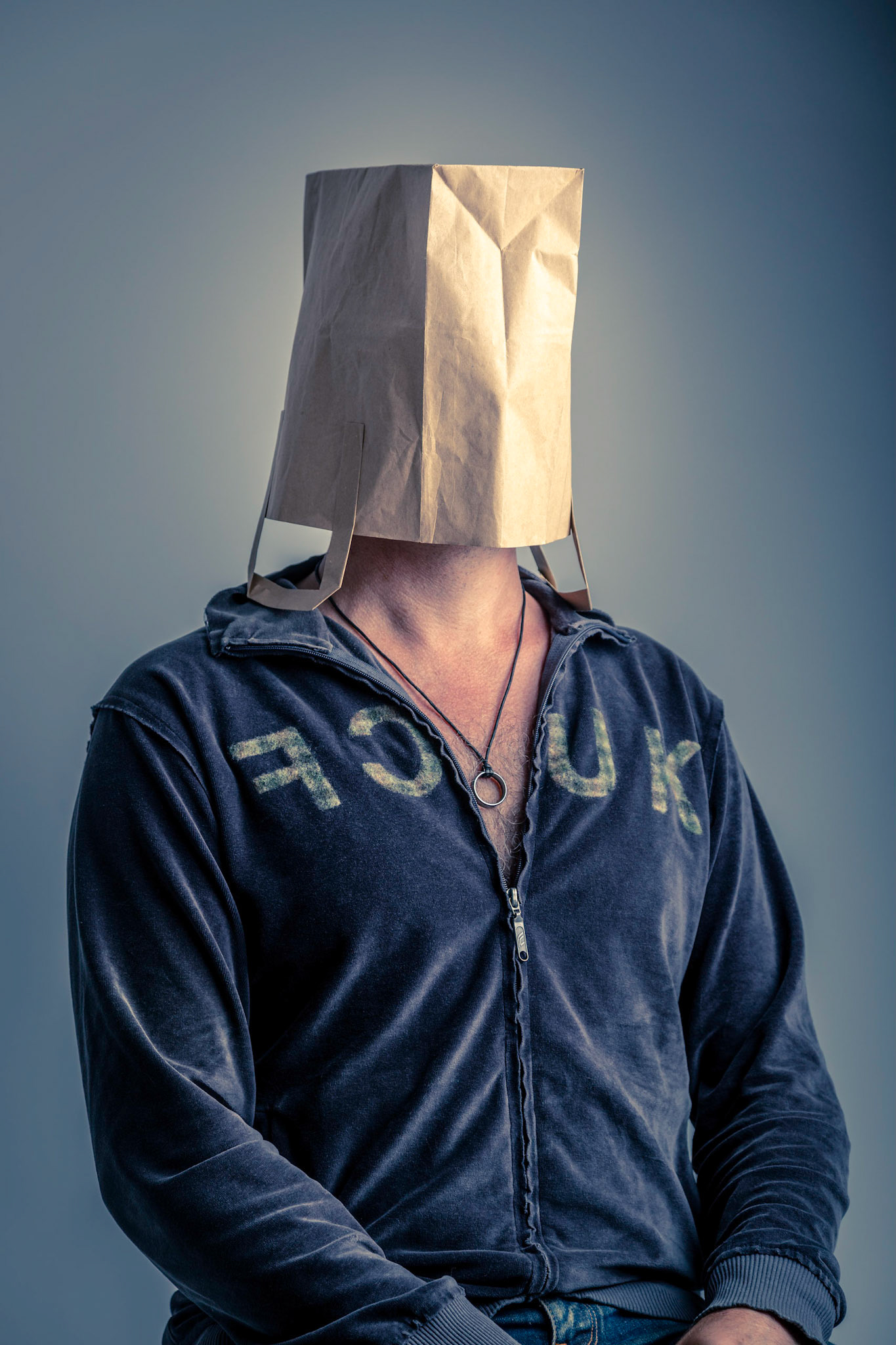 Portrait with a paper bag.