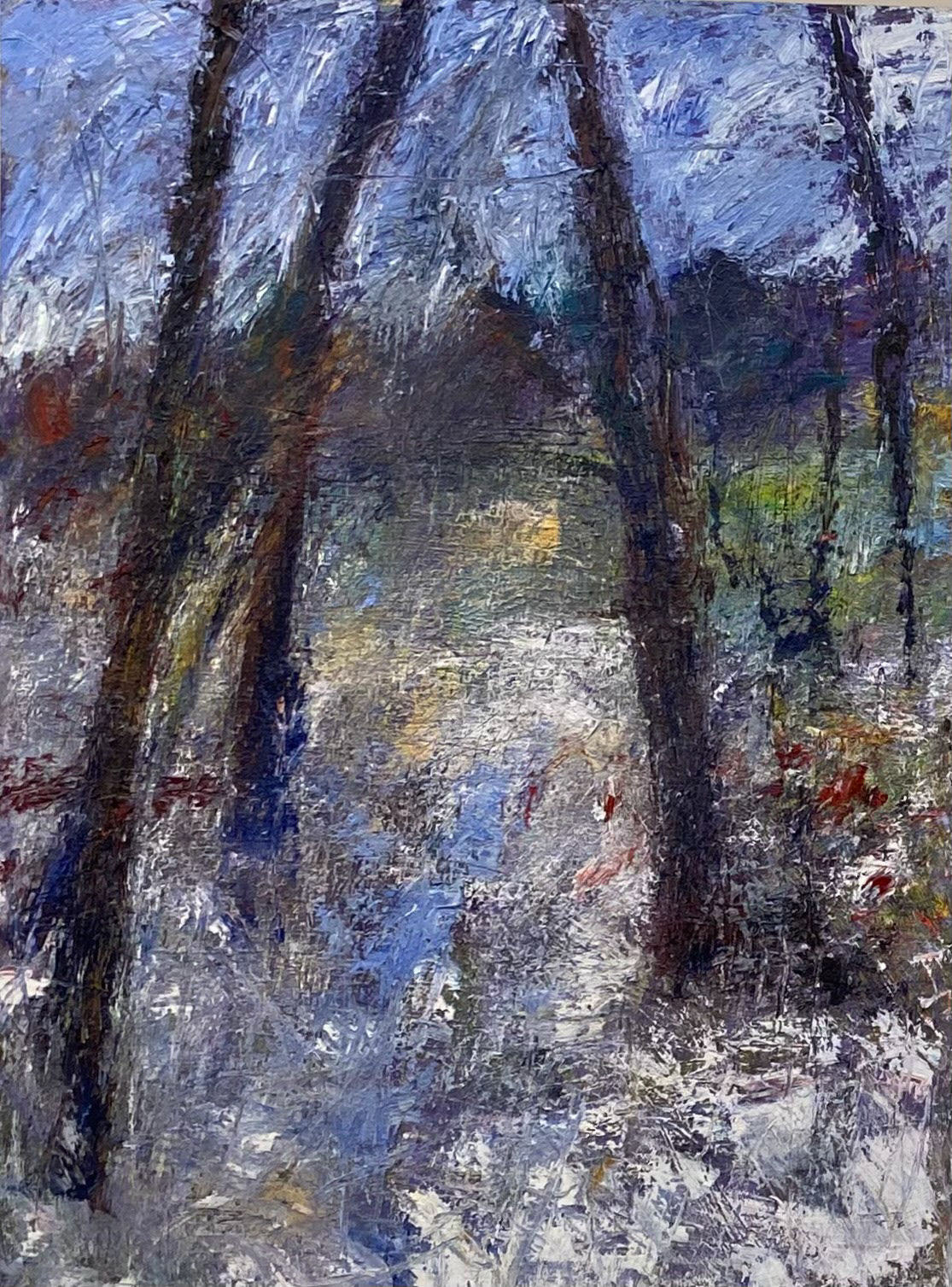 PUFFERS POND, First Snow, oil on canvas, 48” x 36”, Nancy Meagher, $2,400