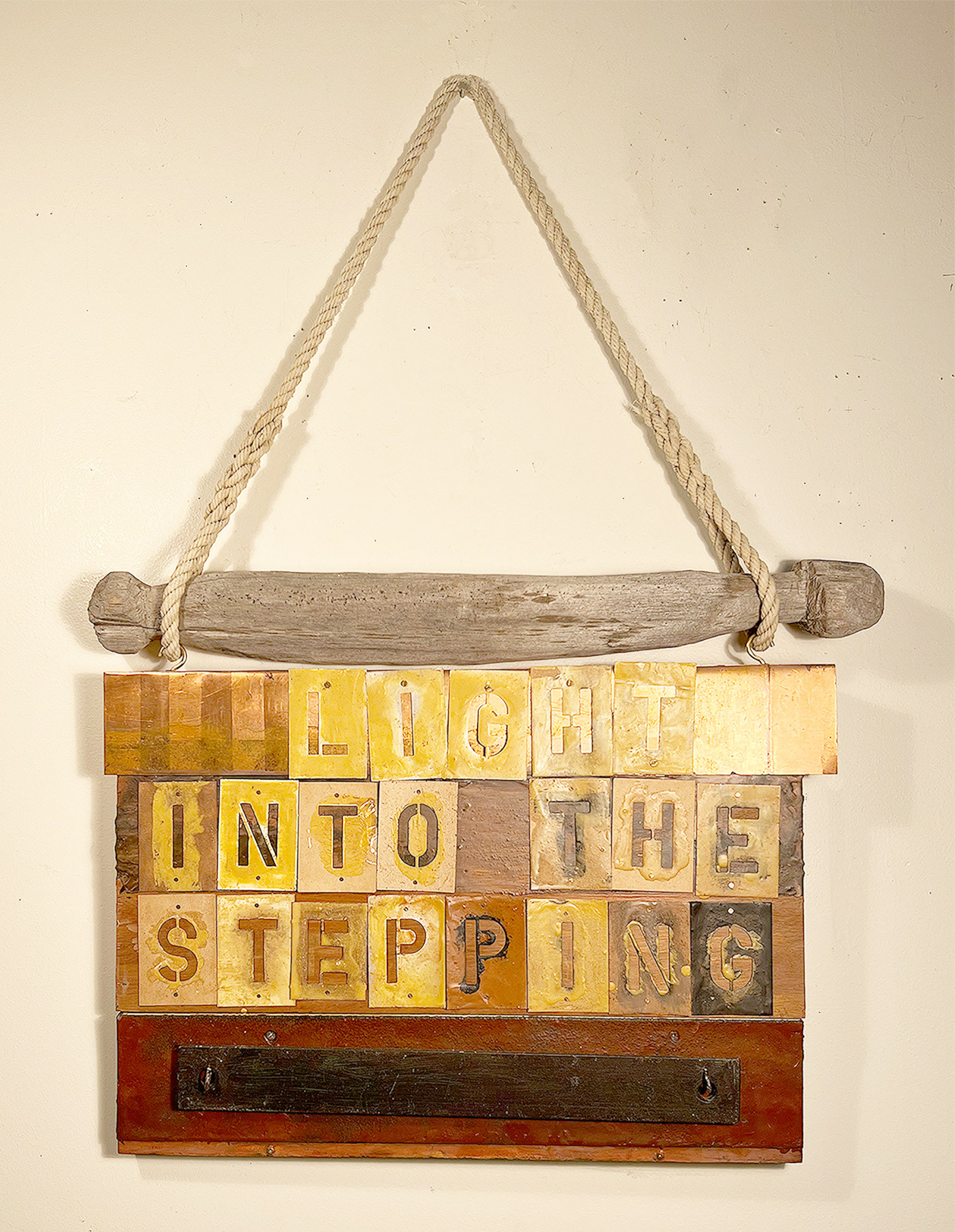 STEPPING INTO THE LIGHT, encaustic, mixed media, Sue Katz, $300