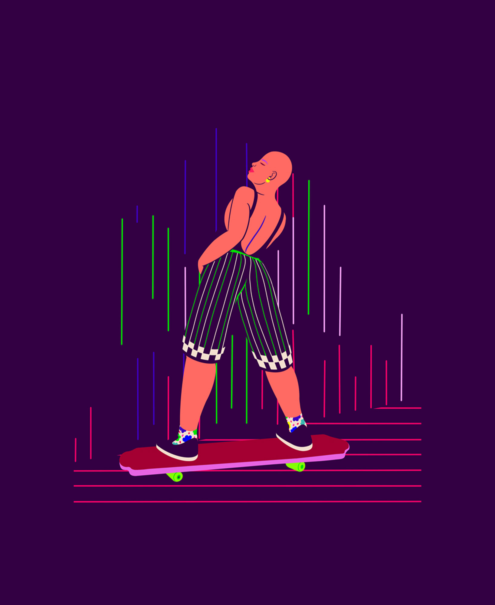 Illustration of a wxman skater in a dynamic figure skate, by artist Hina Hundt