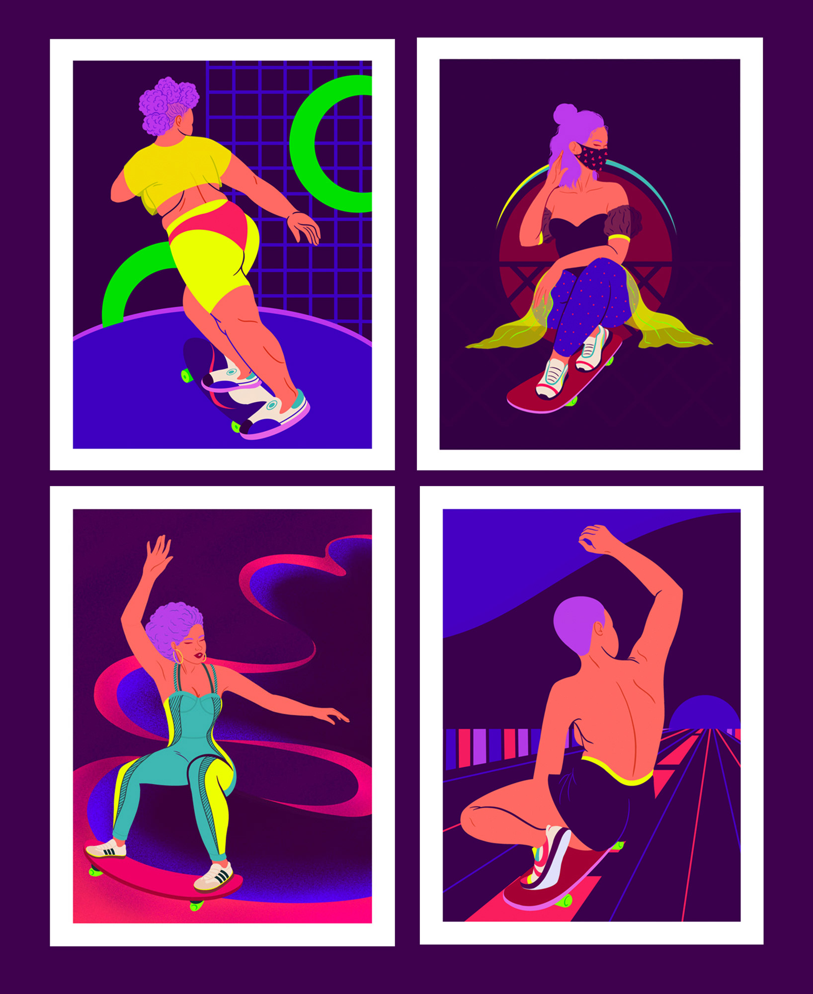 Illustrations of a wxmen skater in a dynamic figure skate, by artist Hina Hundt