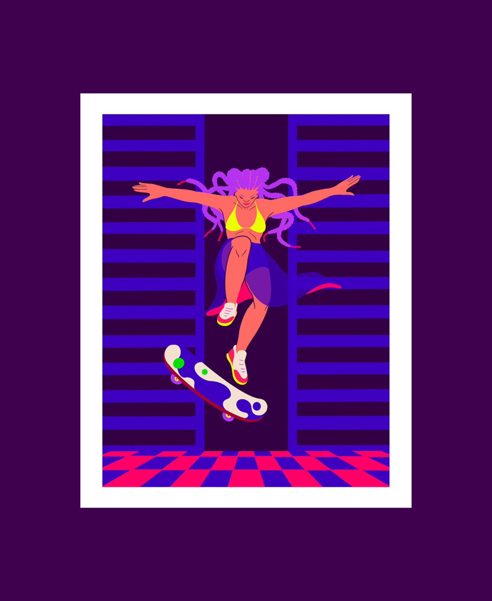 Illustration of a wxman skater in a dynamic figure skate, by artist Hina Hundt
