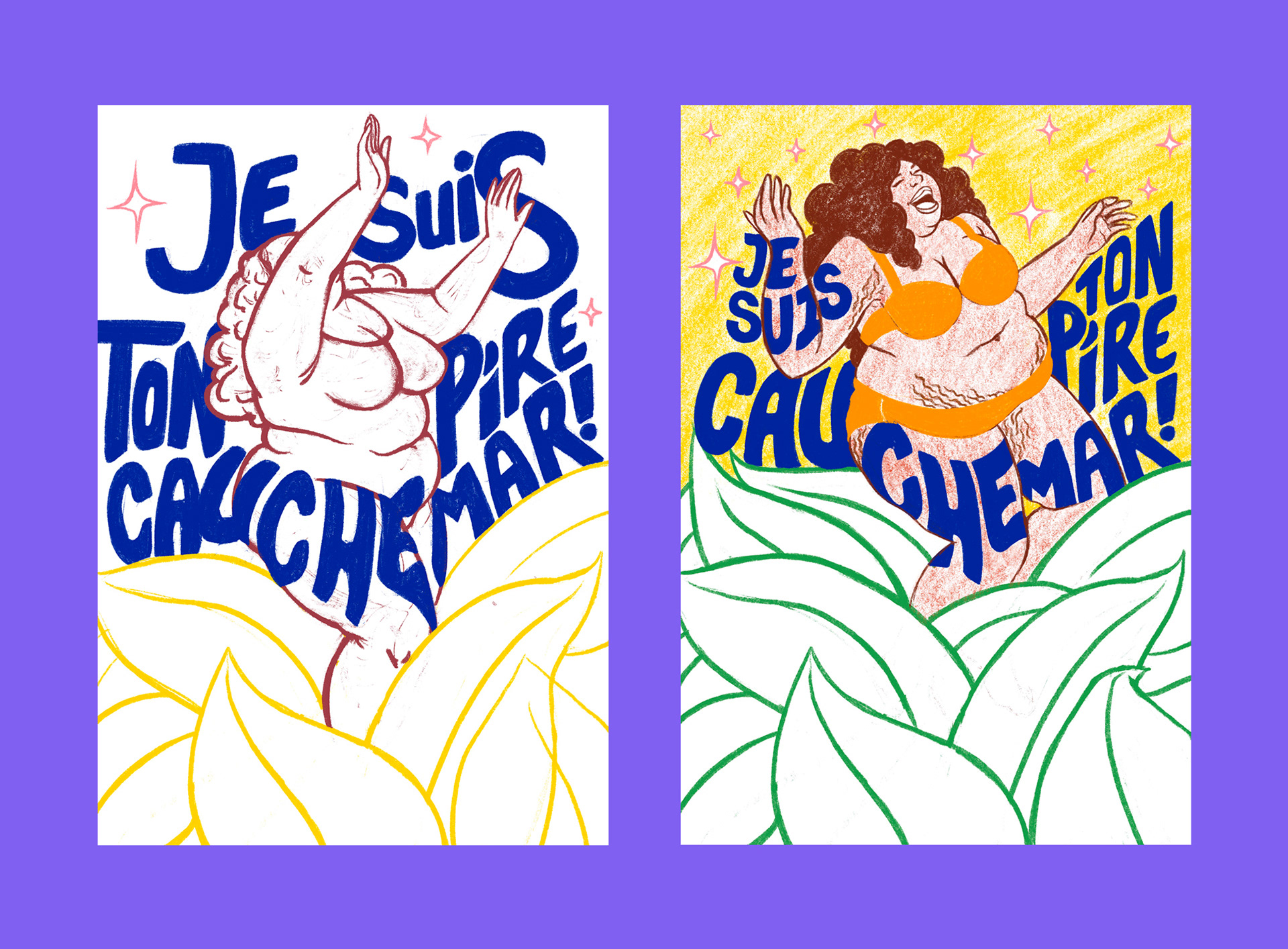 Roughs of Kiyémis's book cover "Je suis votre pire cauchemar !" created by Hina Hundt and published at Les éditions Albin Michel