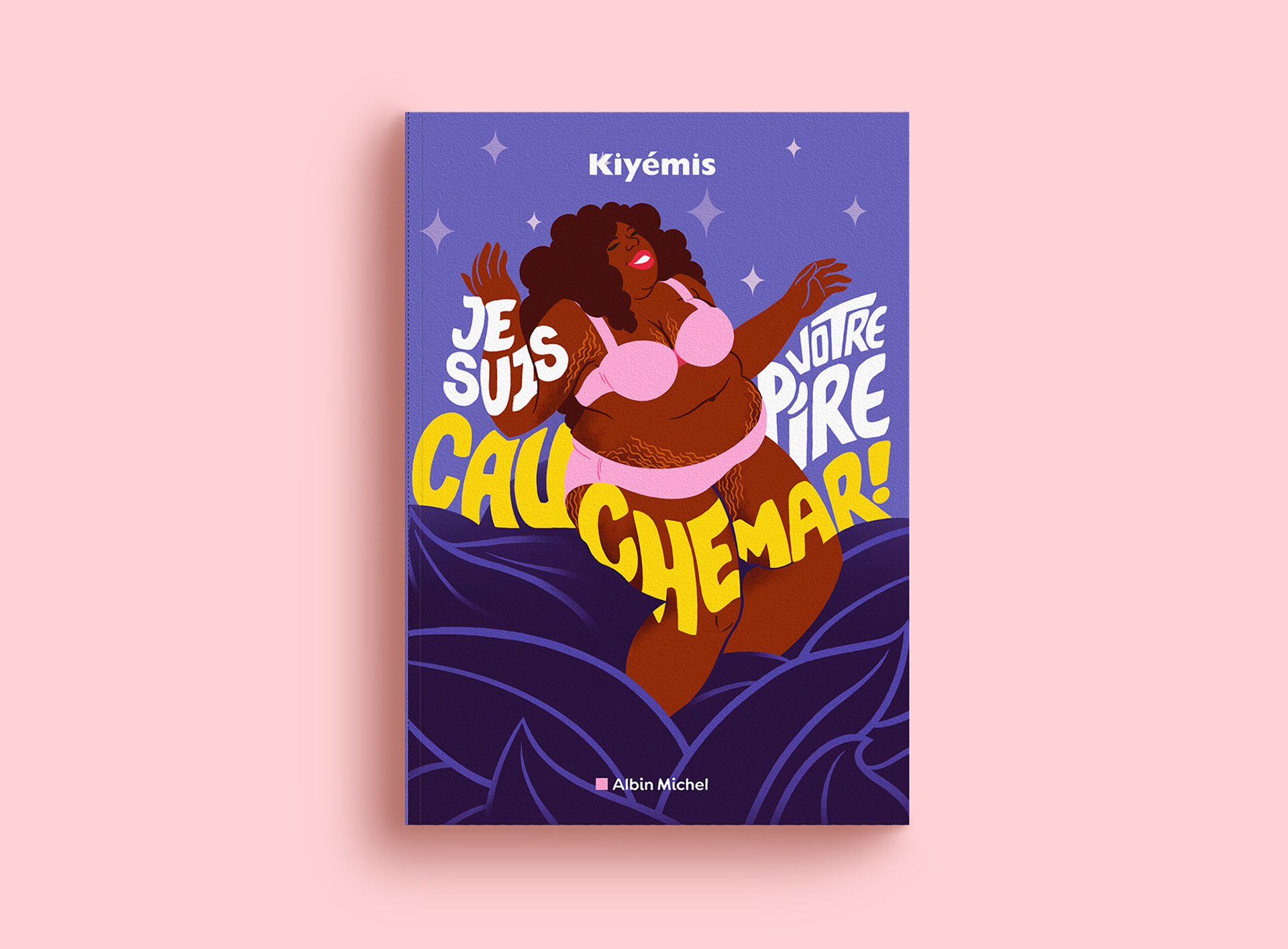 Illustrated cover of Kiyémis's book "Je suis votre pire cauchemar !" created by Hina Hundt and published at Les éditions Albin Michel