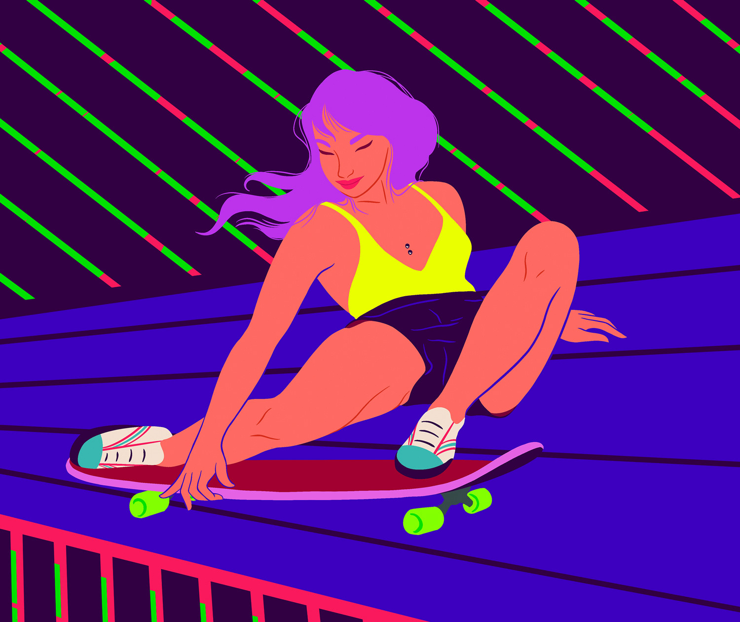 Illustration of a wxman skater in a dynamic figure skate, by artist Hina Hundt