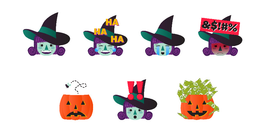 Designed a commissioned set of witch-themed emojis