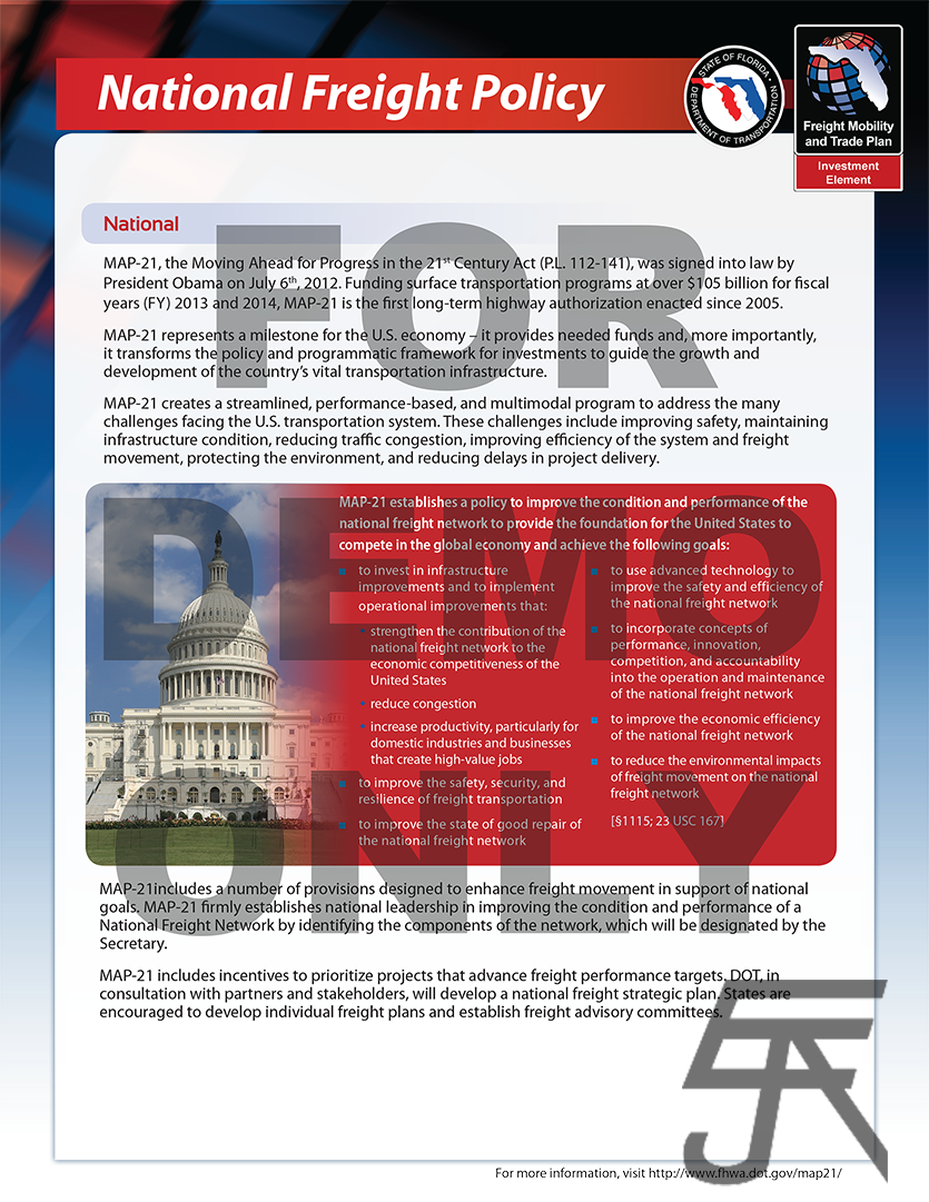 Fact sheet for the FDOT National Freight Policy MAP-21 initiative