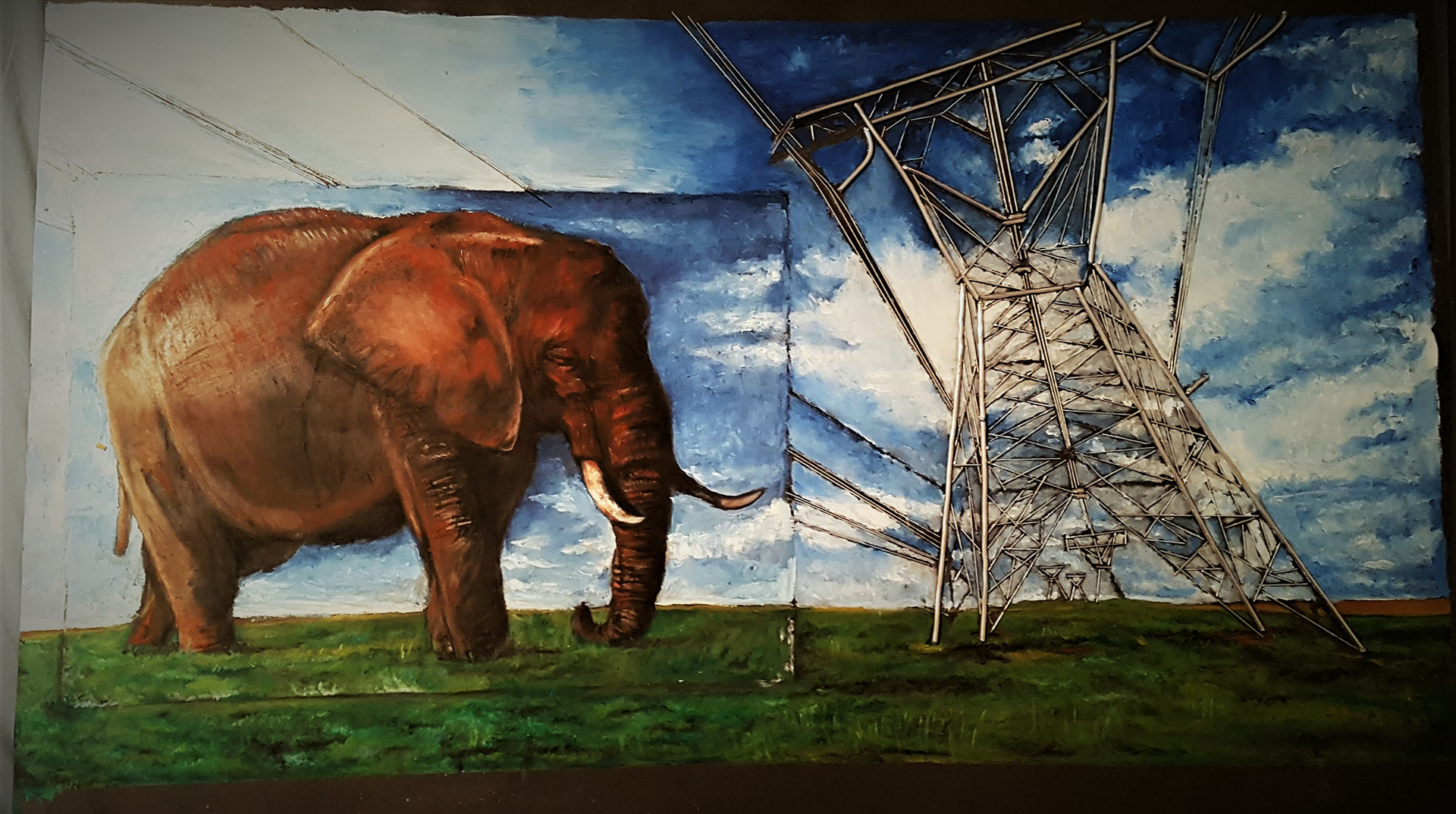 Mixed media: Metal wire x oil on black card