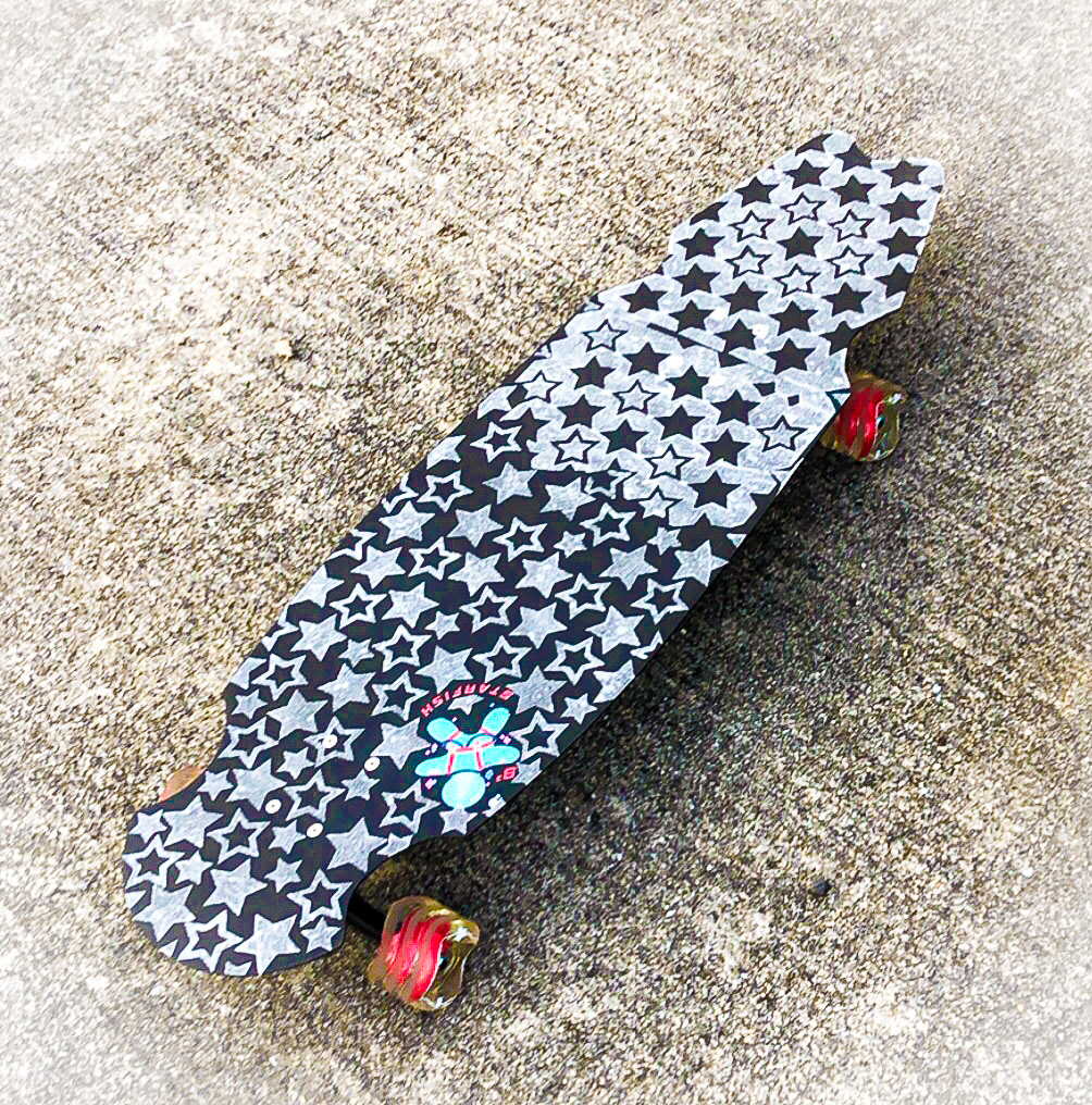 Grip tape design and Starfish board logo by Cat Pavell