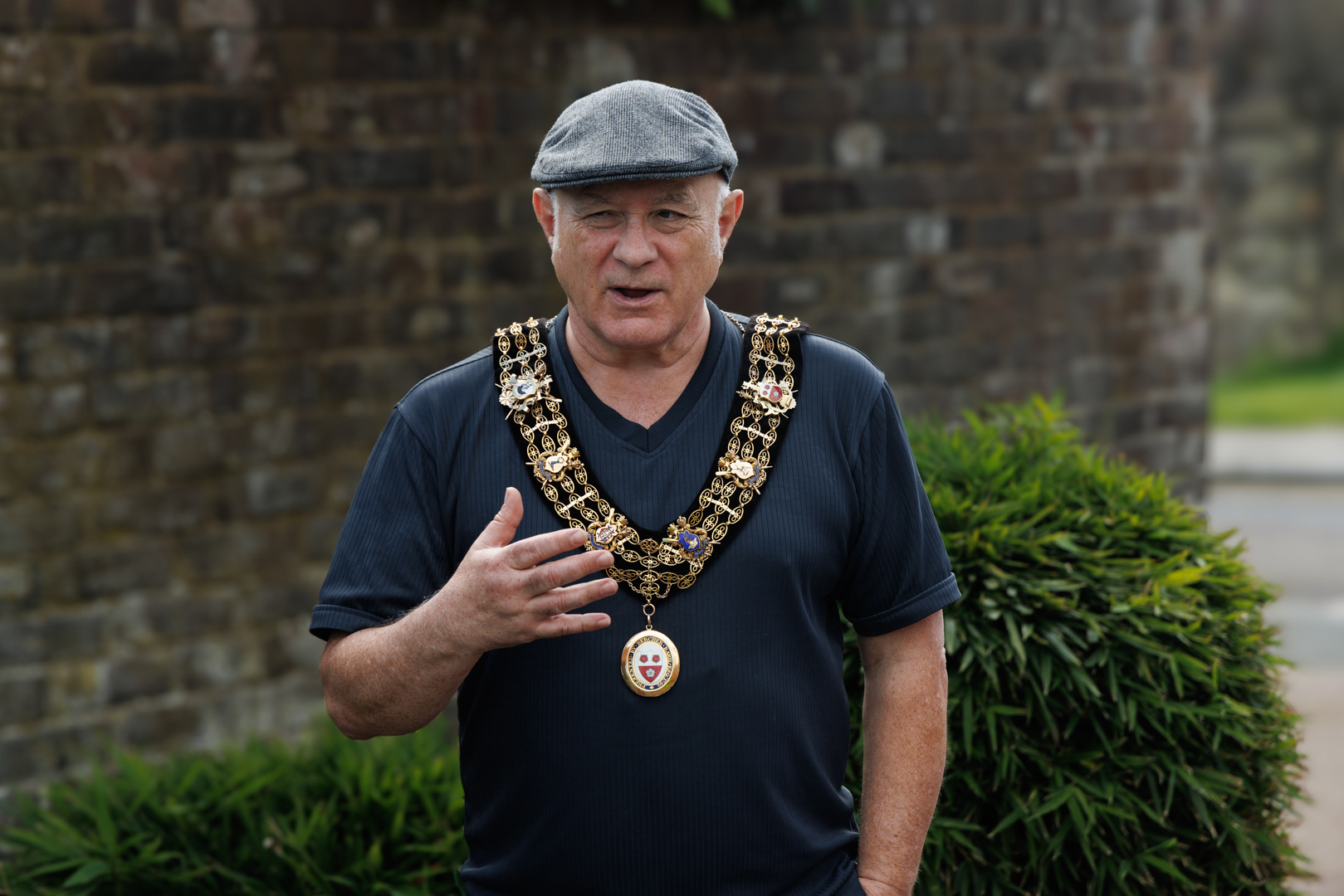 The Lord Mayor of Southampton, Councillor Dave Shields at the memorial and sculpture dedicated to the Basque Children, for the 87th anniversary of when they arrived on the SS Habana in Southampton. Which is in Town Quay Park, Southampton. 