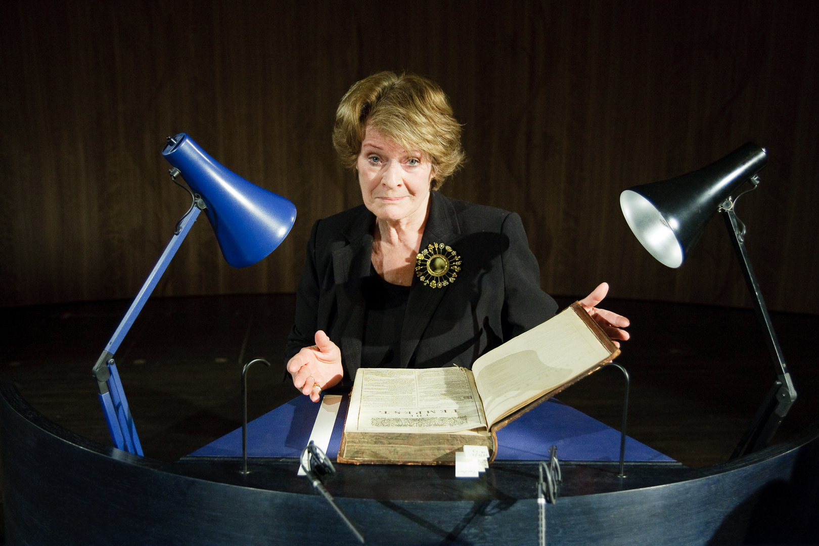 Dame Janet Suzman at the V&A museum in London, reading from Shakespeare's First Folio