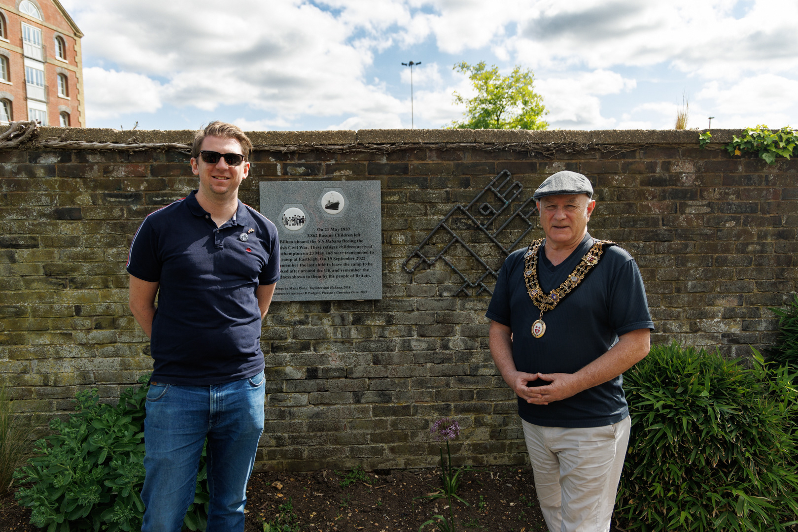 The Lord Mayor of Southampton, Councillor Dave Shields at the memorial and sculpture dedicated to the Basque Children, for the 87th anniversary of when they arrived on the SS Habana in Southampton. Which is in Town Quay Park, Southampton. 