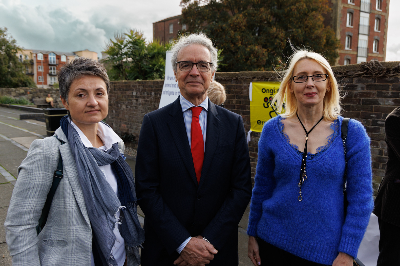 Sr. Don José Pascual Marco Martínez Ambassador of Spain to the United Kingdom at the unveiling of memorial to the Basque Children at Town Quay Park, Southampton. Arranged by Basque Children Association of 37 UK and the Friends of Town Quay Park. Also Iryna Aphonina and Dr Maria Tsedik.