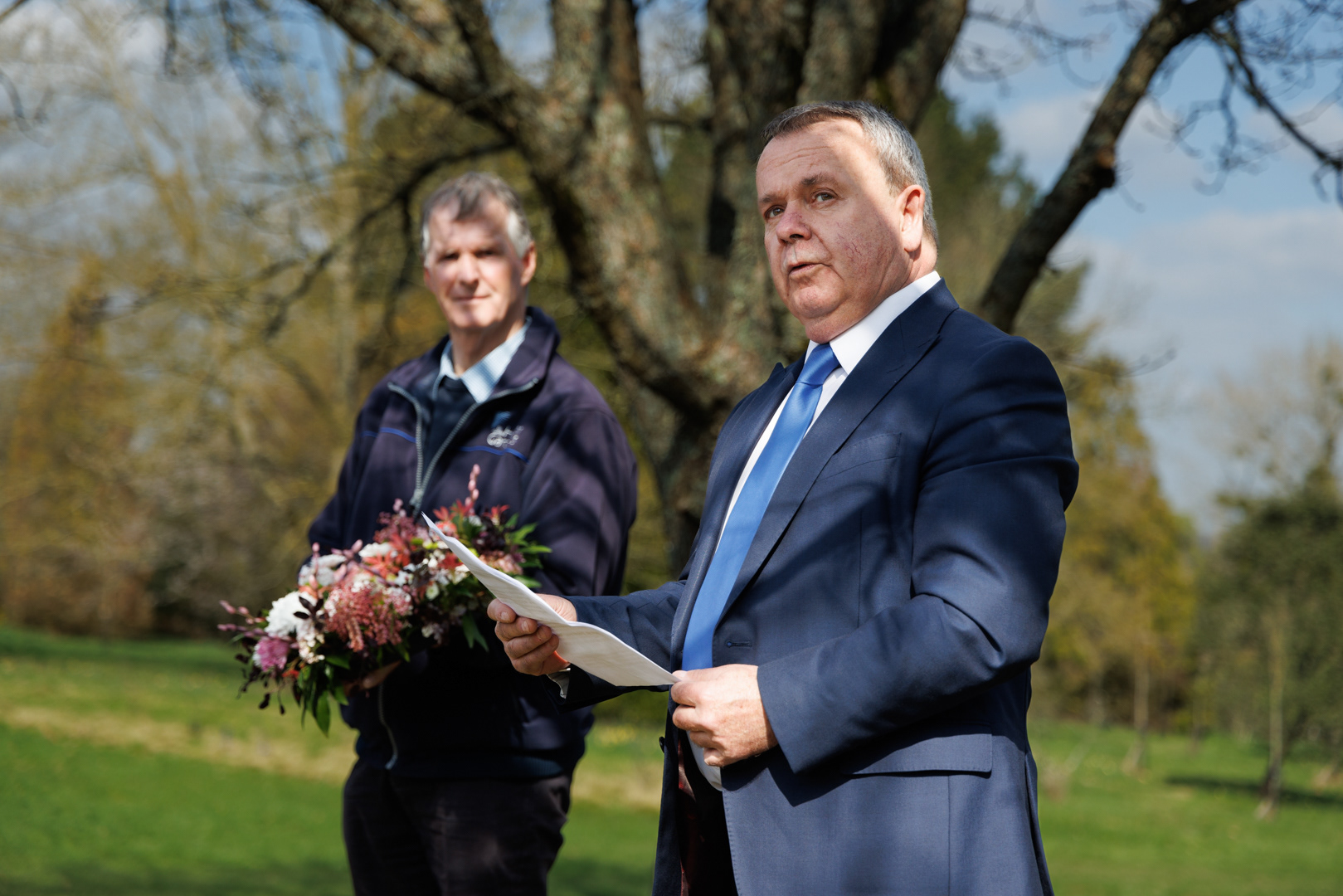 Councillor Rob Humby, leader of Hampshire County at the dedication of the Tree of Guernica at Sir Harold Hillier Gardens by the Basque Children Association of 37 UK. 