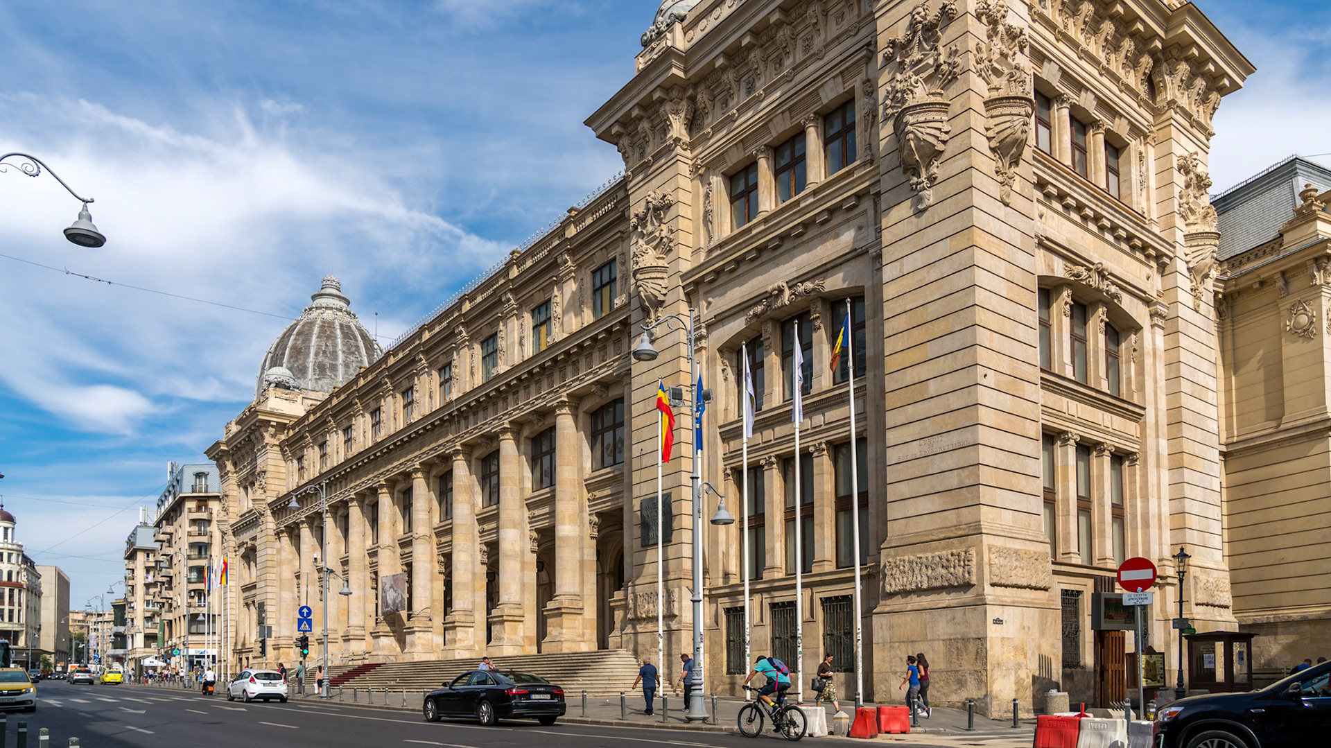 BUCHAREST/ROMANIA - SEPTEMBER 21 : Headquarters of CEC Bank in Bucharest Romania on September 21, 2018. Unidentified people
