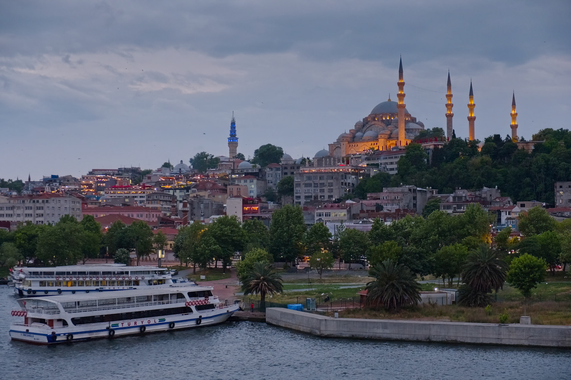 ISTANBUL, TURKEY - MAY 29 : View of buildings and boats along the Bosphorus in Istanbul Turkey on May 29, 2018