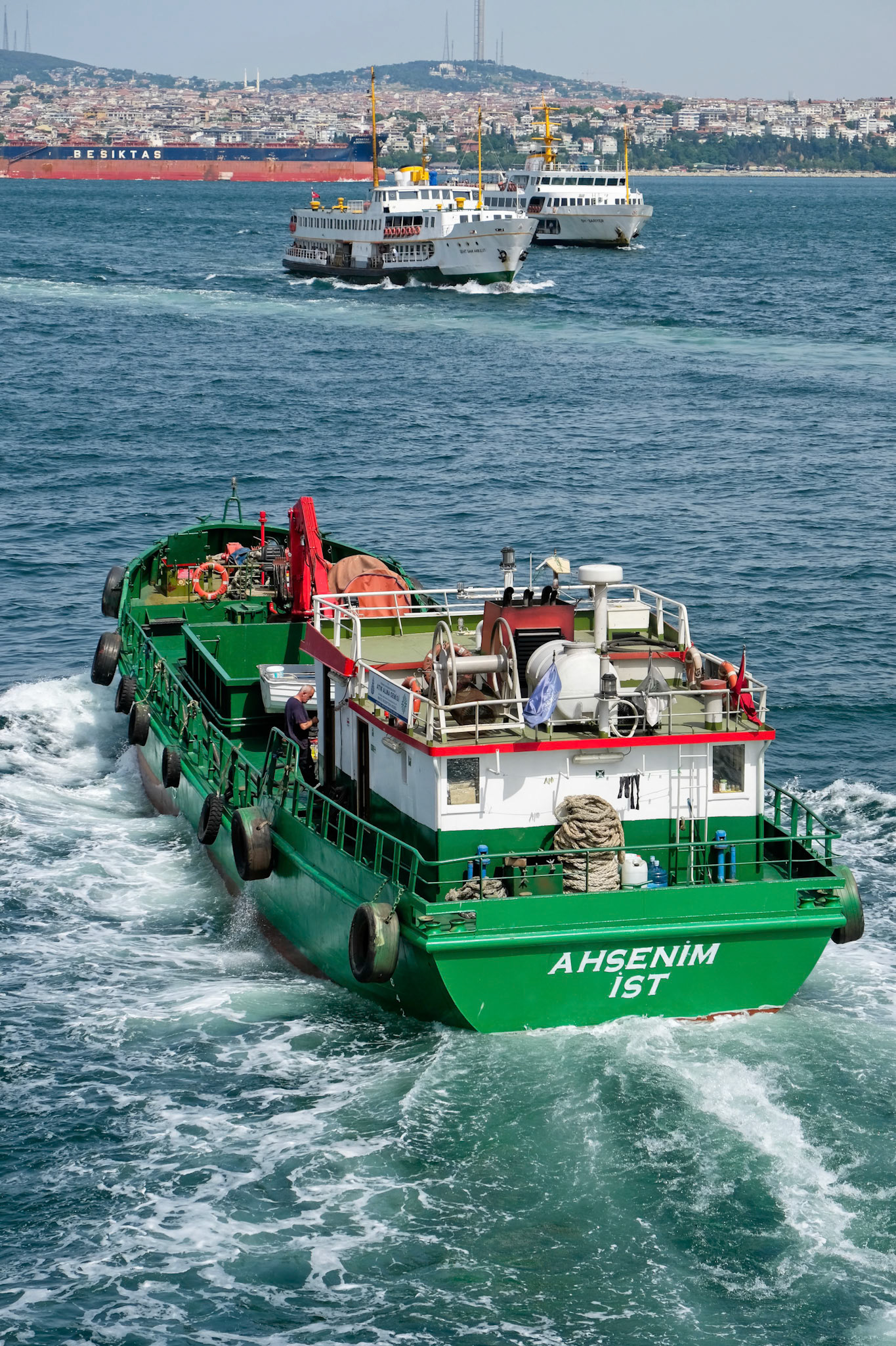 ISTANBUL, TURKEY - MAY 24 : View of boats and buildings along the Bosphorus in Istanbul Turkey on May 24, 2018